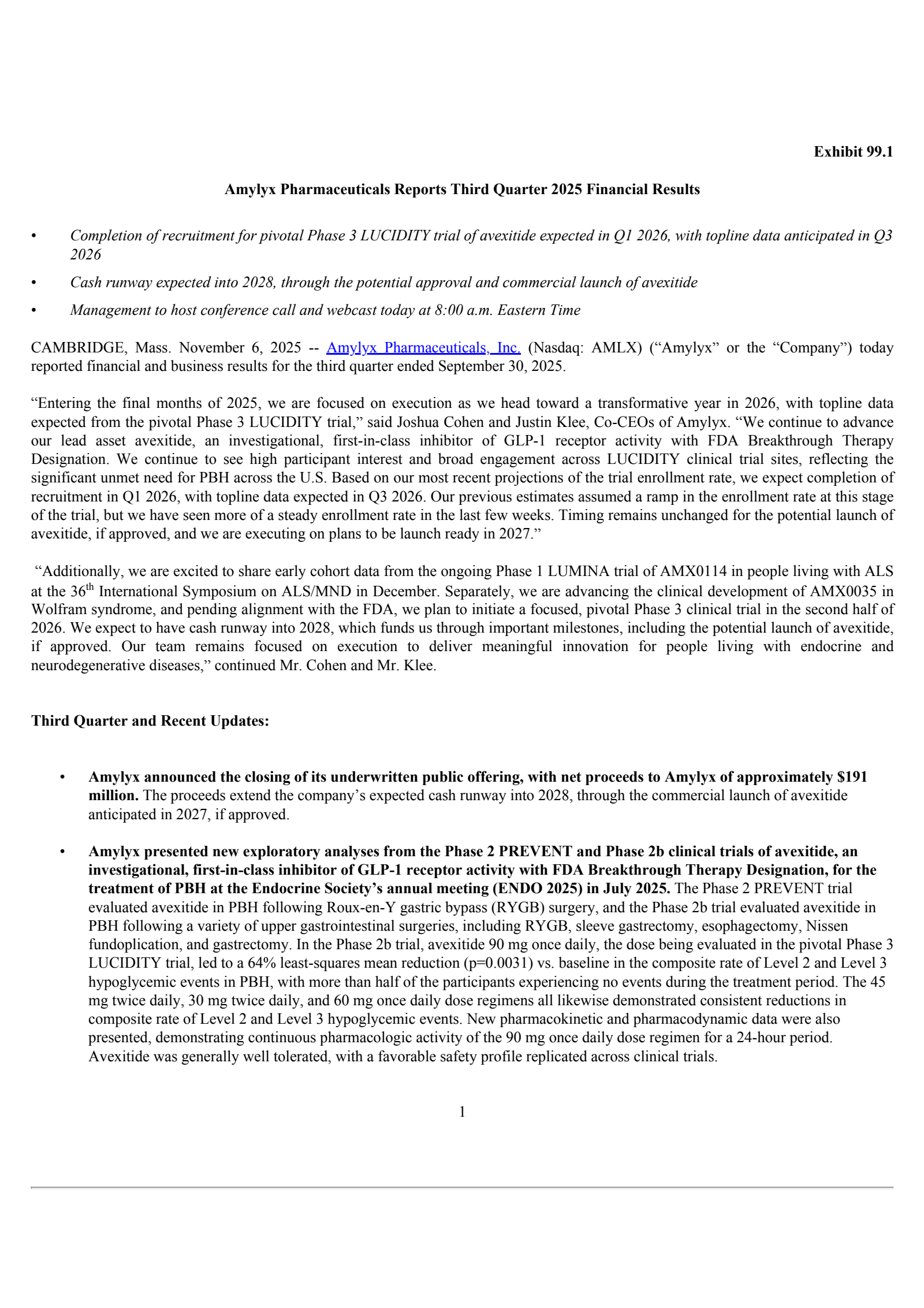 Amylyx Pharmaceuticals' Q3 2025 Earnings Release