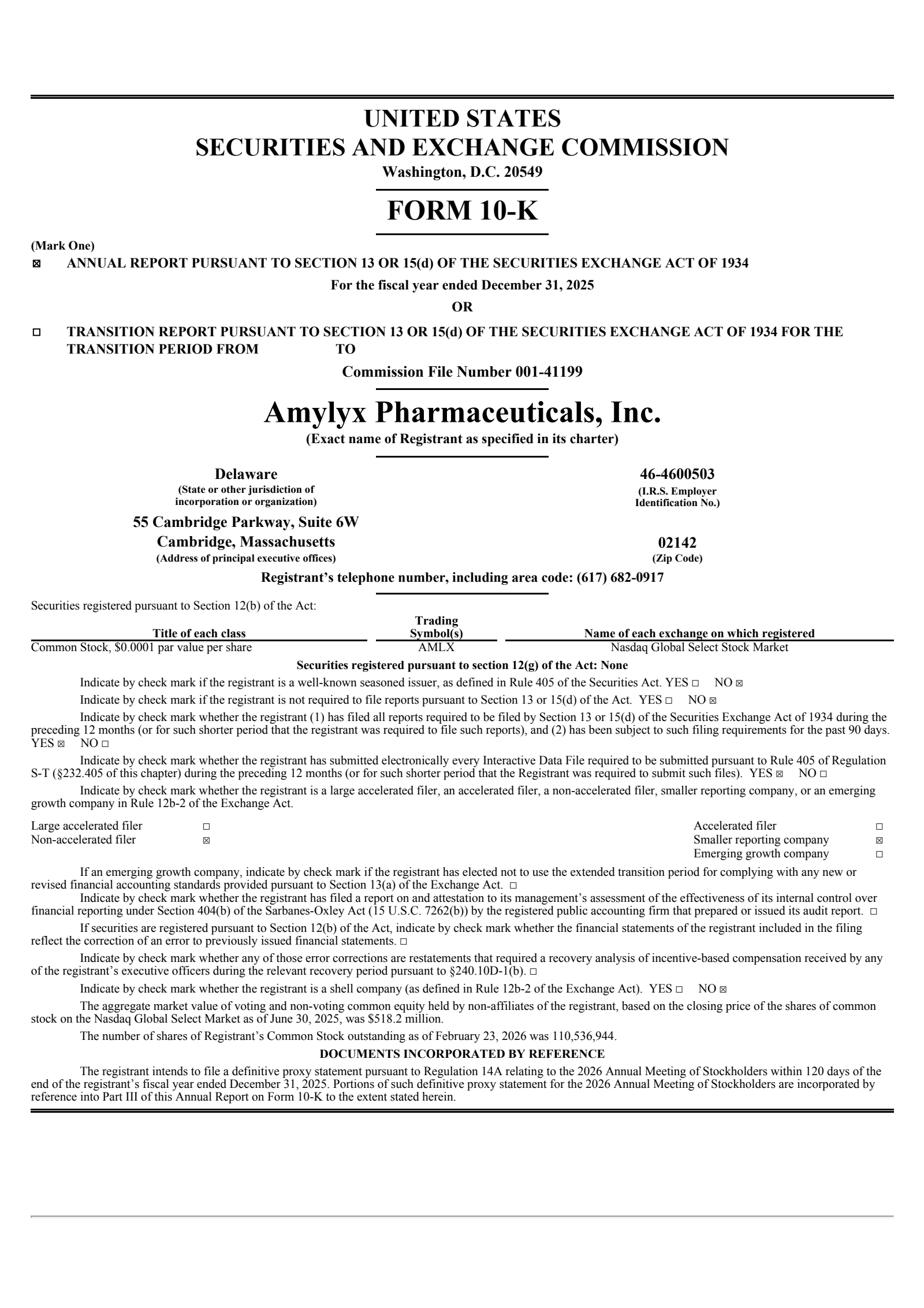 Amylyx Pharmaceuticals' Q4 2025 Annual report