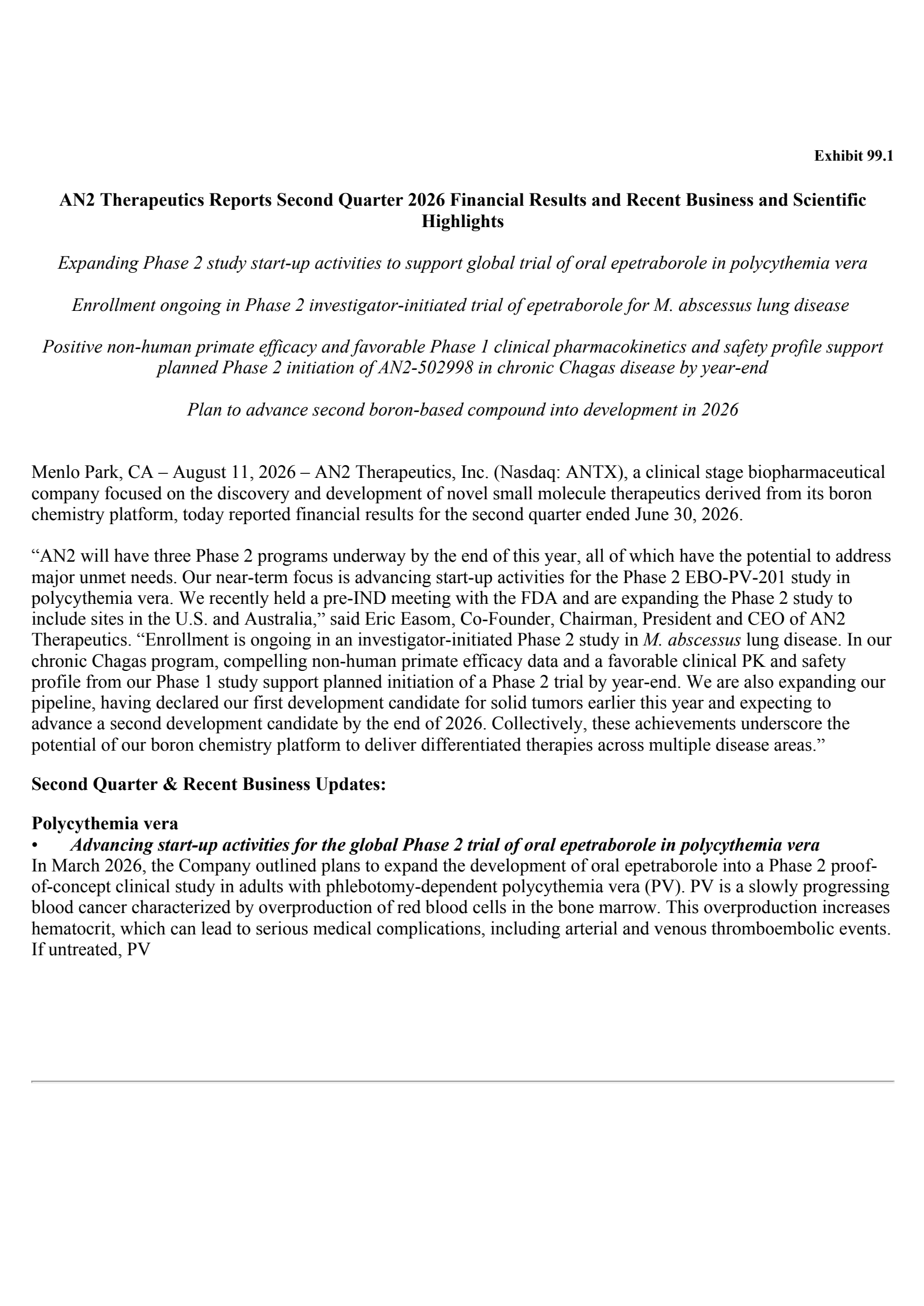 Anthem's Q2 2026 Press Release