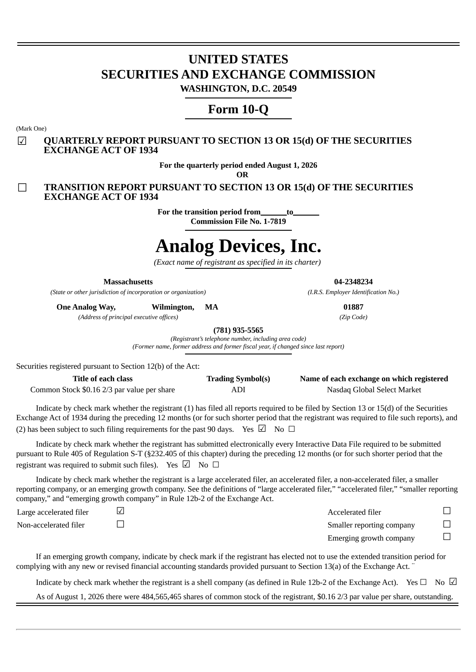 Analog Devices' Q3 2026 Quarterly report