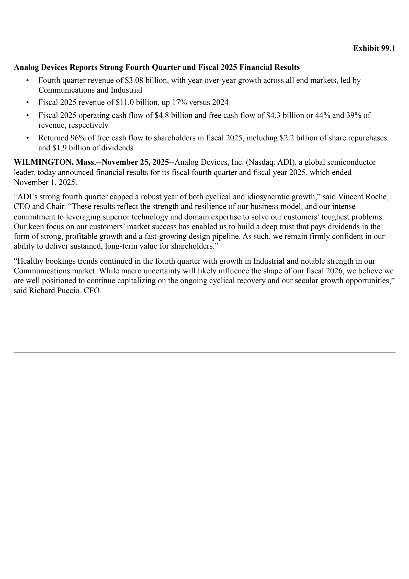 Analog Devices' Q4 2025 Earnings Release