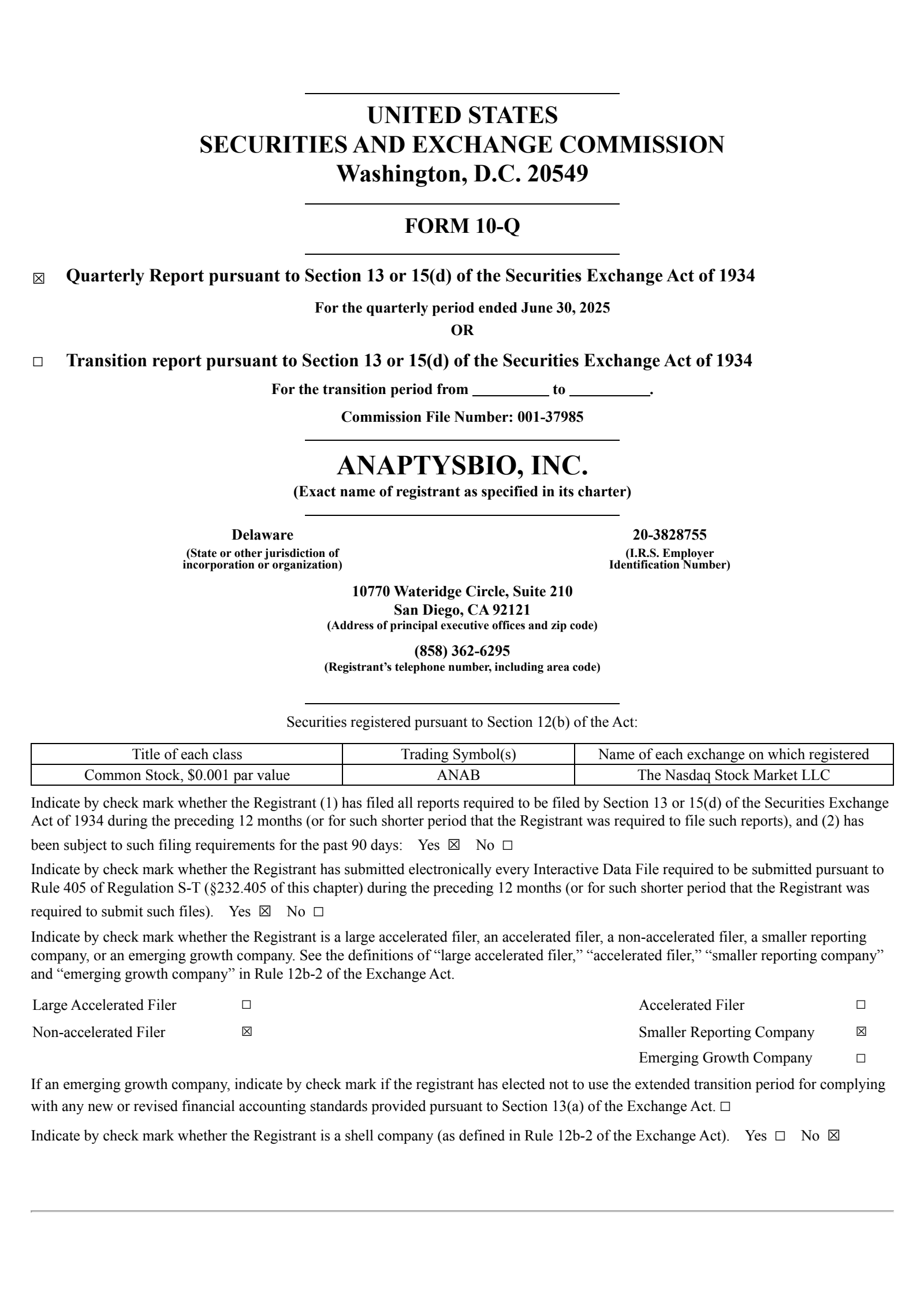 AnaptysBio's Q2 2025 Quarterly report