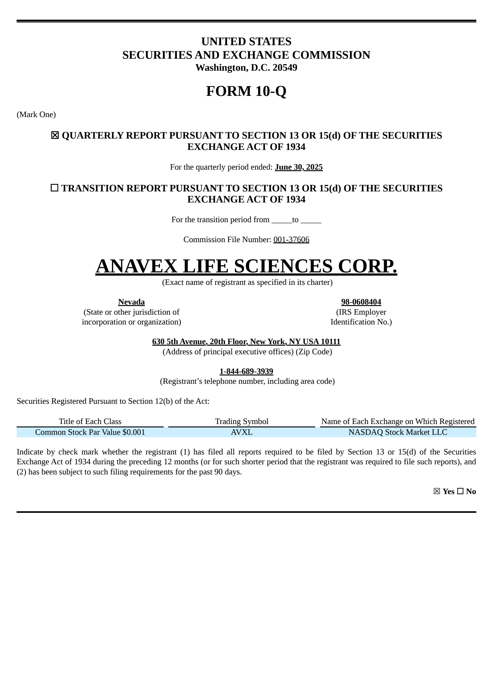 Anavex Life Sciences' Q3 2025 Quarterly report