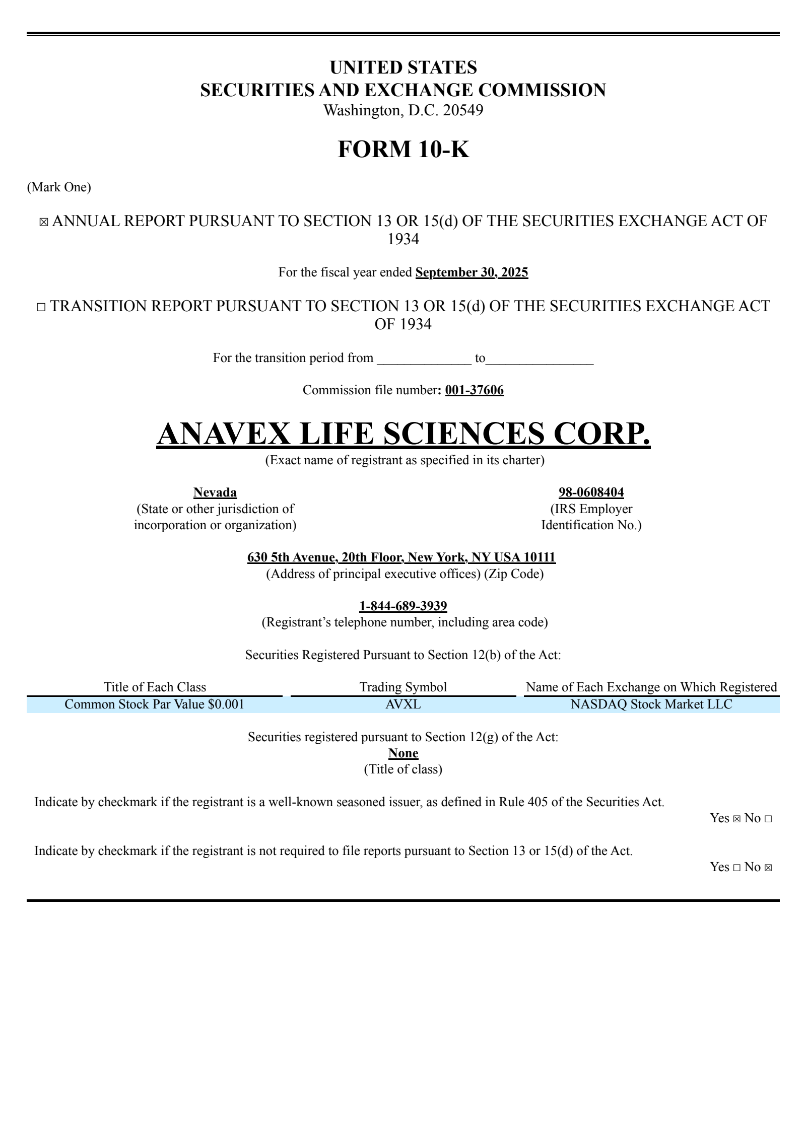Anavex Life Sciences' Q4 2025 Annual Report
