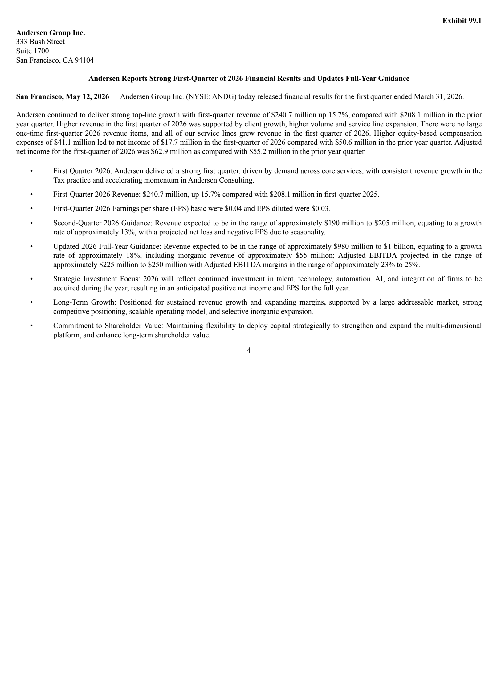 Andersen Group's Q1 2026 Press Release