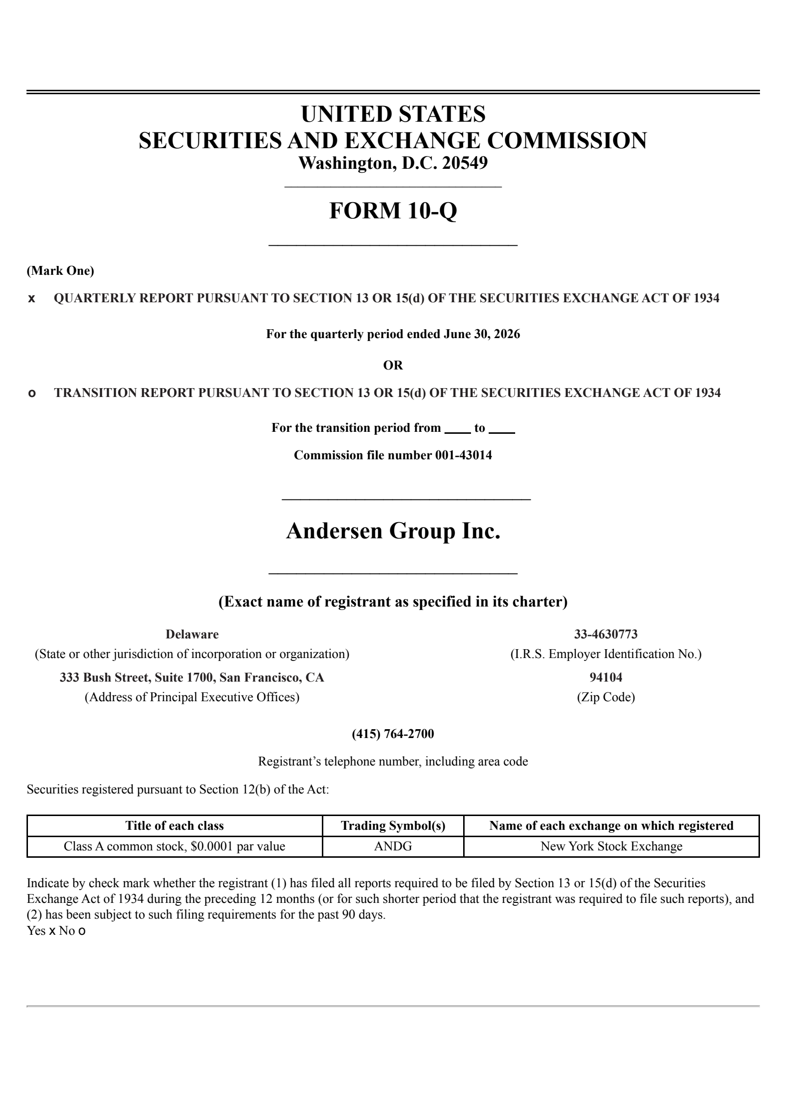 Andersen Group's Q2 2026 Quarterly report