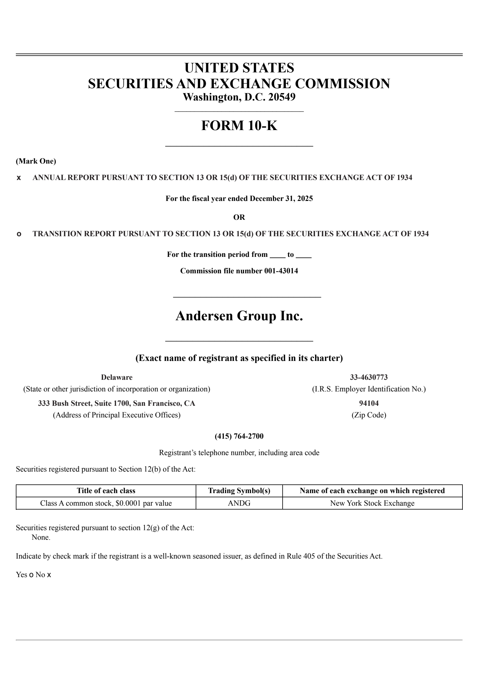 Andersen Group's Q4 2025 Annual report