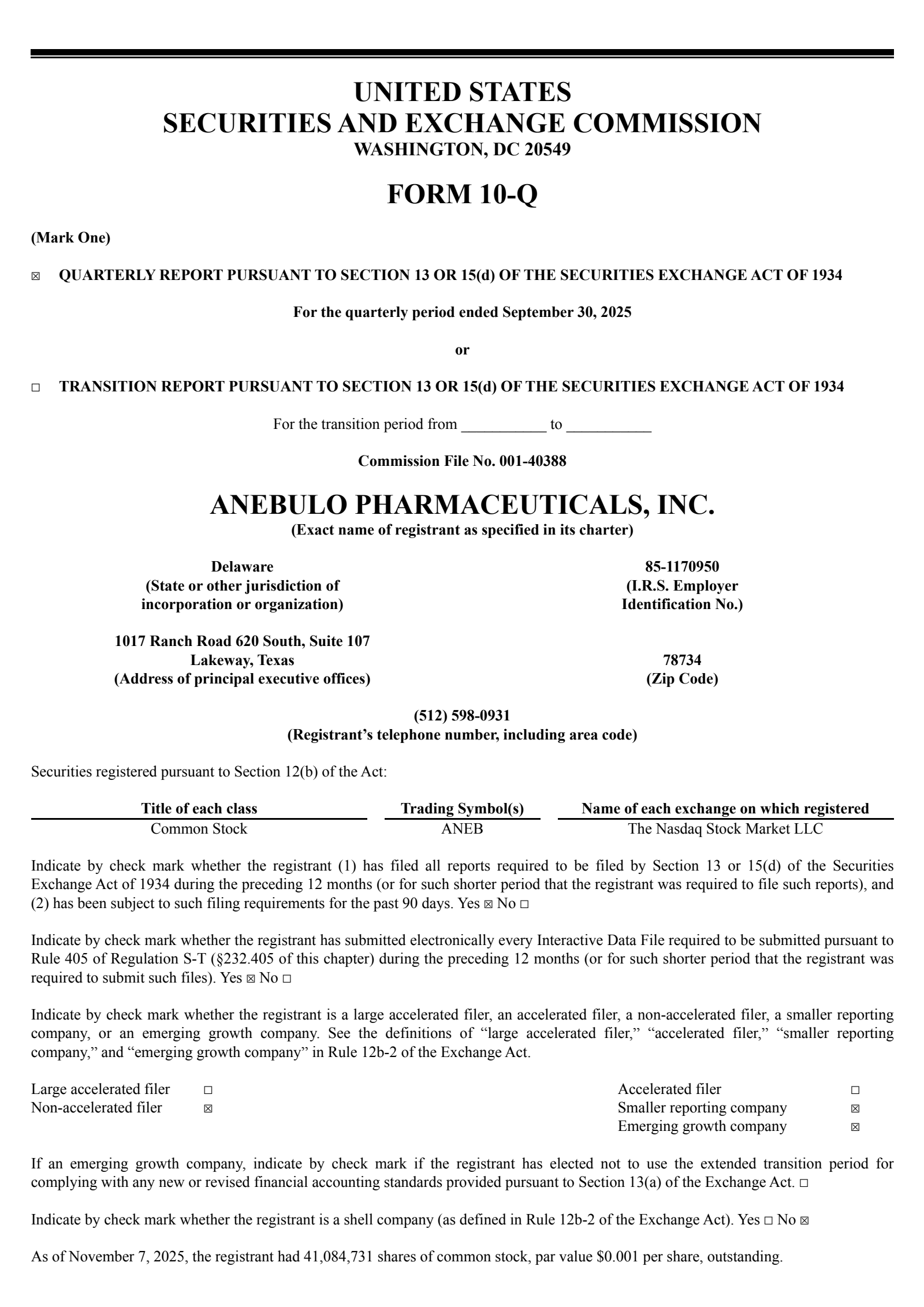 Anebulo Pharmaceuticals' Q1 2026 Quarterly Report