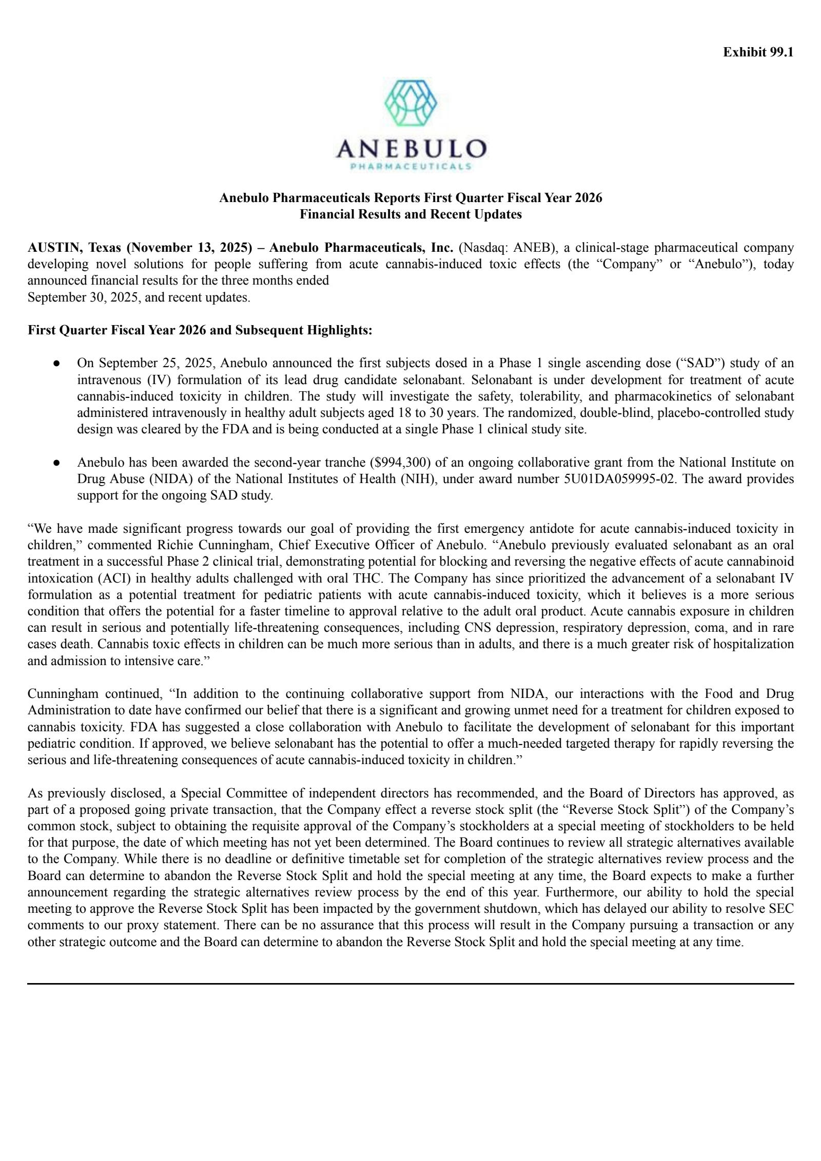 Anebulo Pharmaceuticals' Q1 2026 Earnings Release