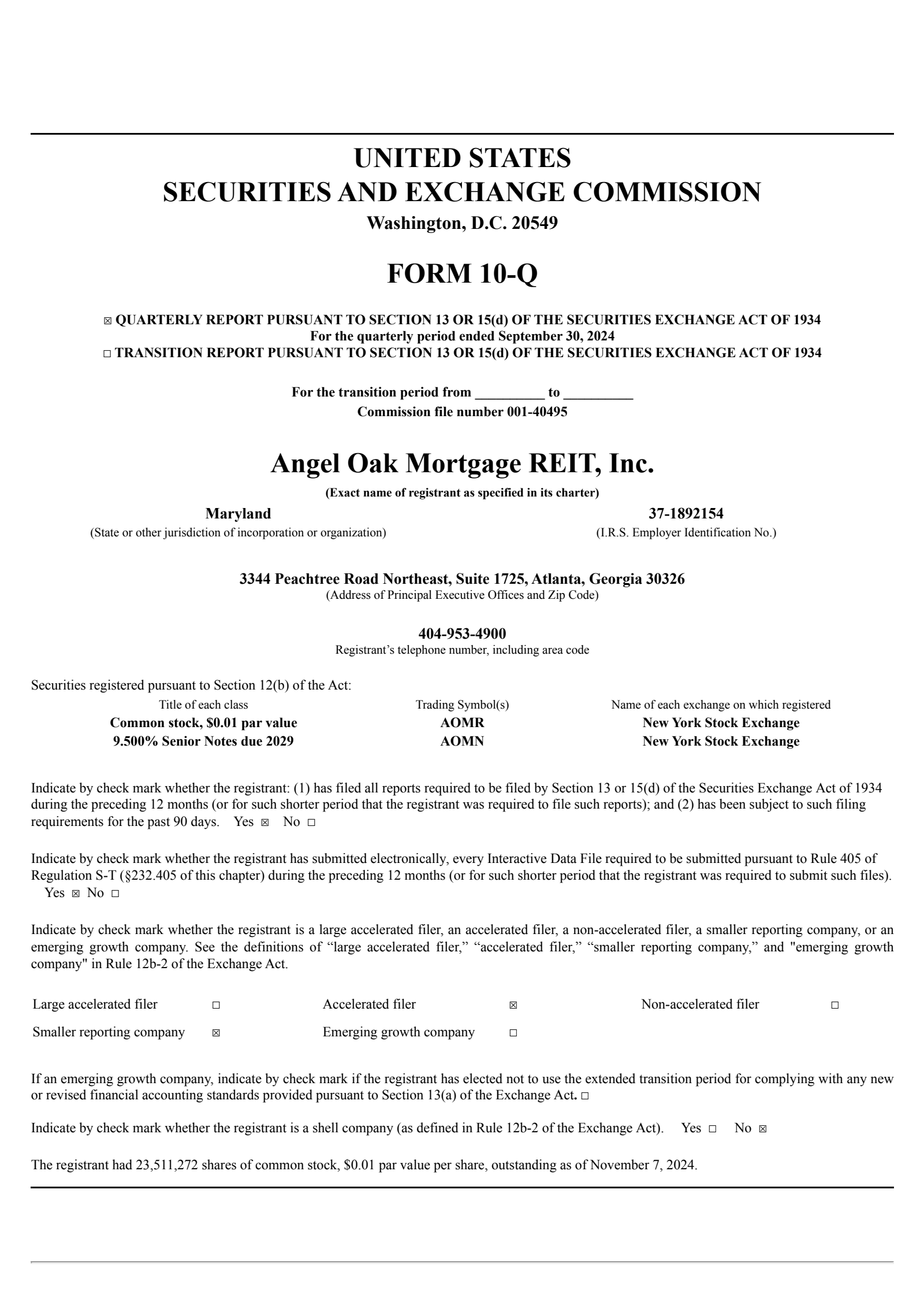 Angel Oak Mortgage REIT's Q3 2024 Quarterly report