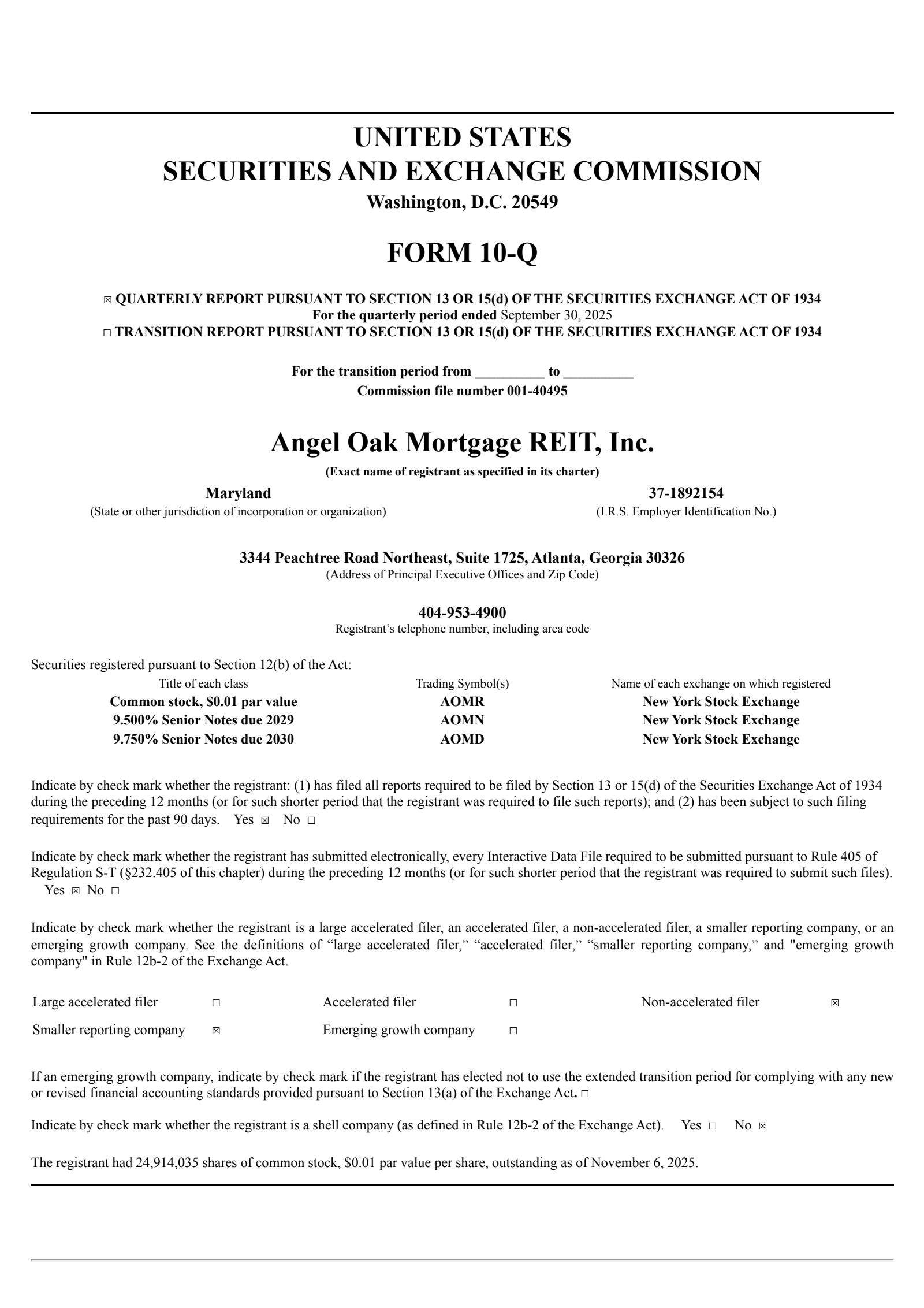 Angel Oak Mortgage REIT's Q3 2025 Quarterly Report