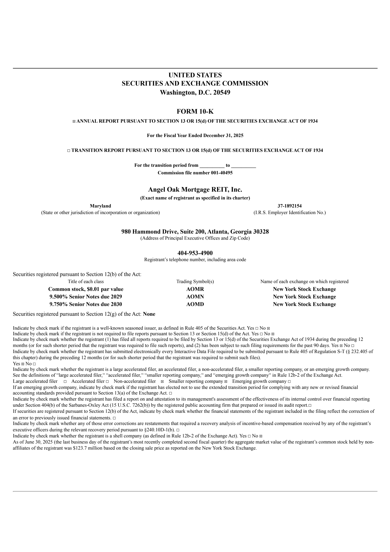 Angel Oak Mortgage REIT's Q4 2025 Annual report
