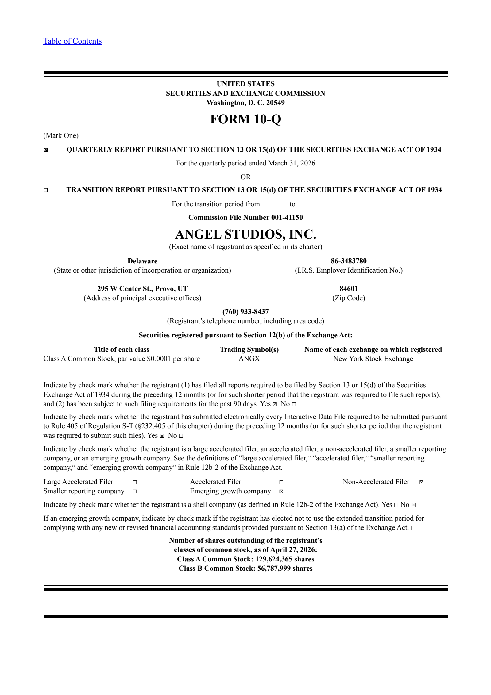 Angel Studios' Q1 2026 Quarterly report