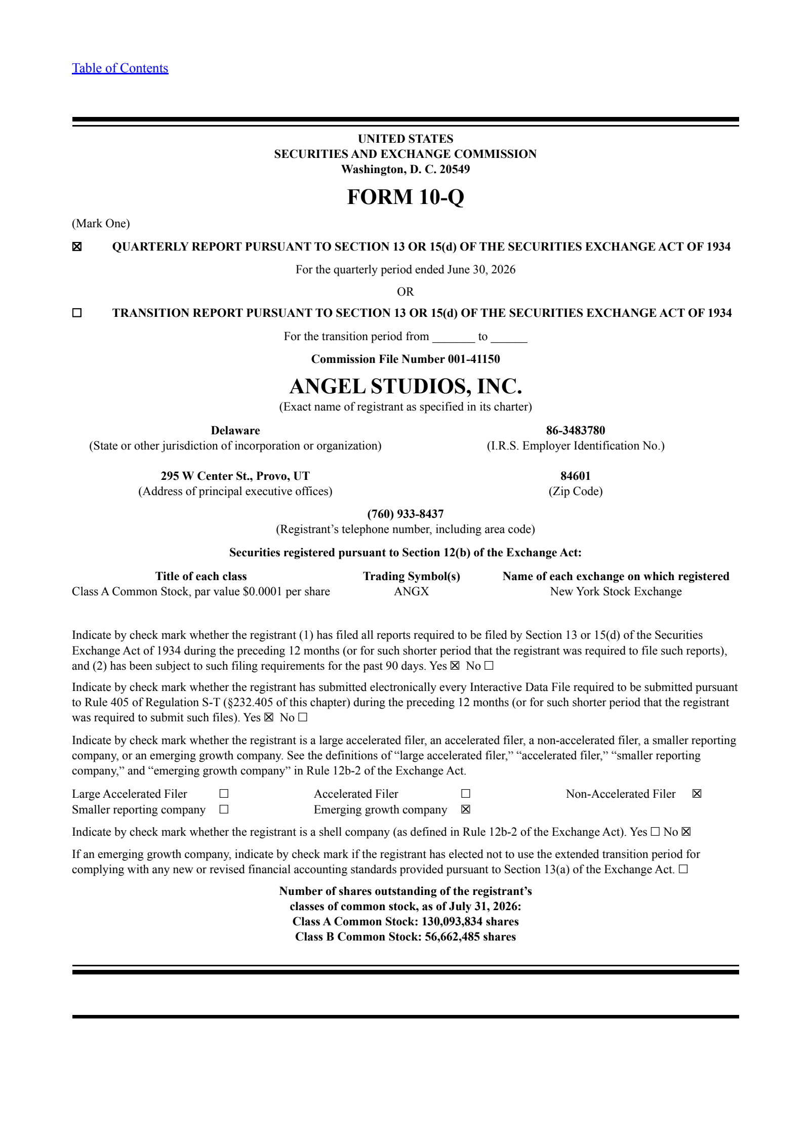 Angel Studios' Q2 2026 Quarterly report