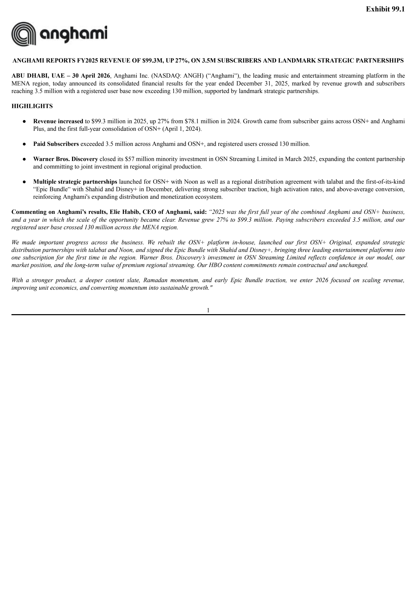 Anghami's H2 2025 Press Release