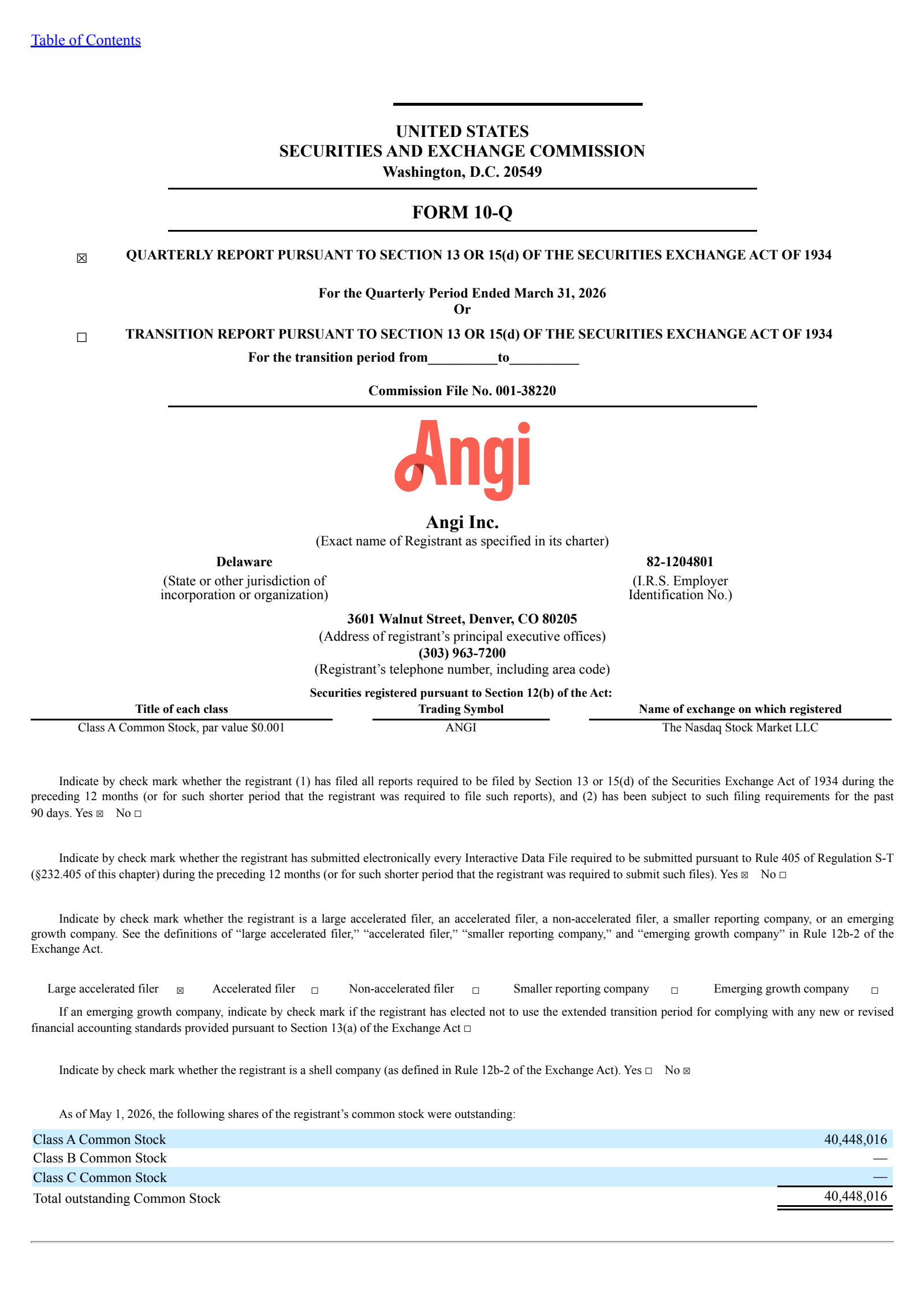Angi's Q1 2026 Quarterly report