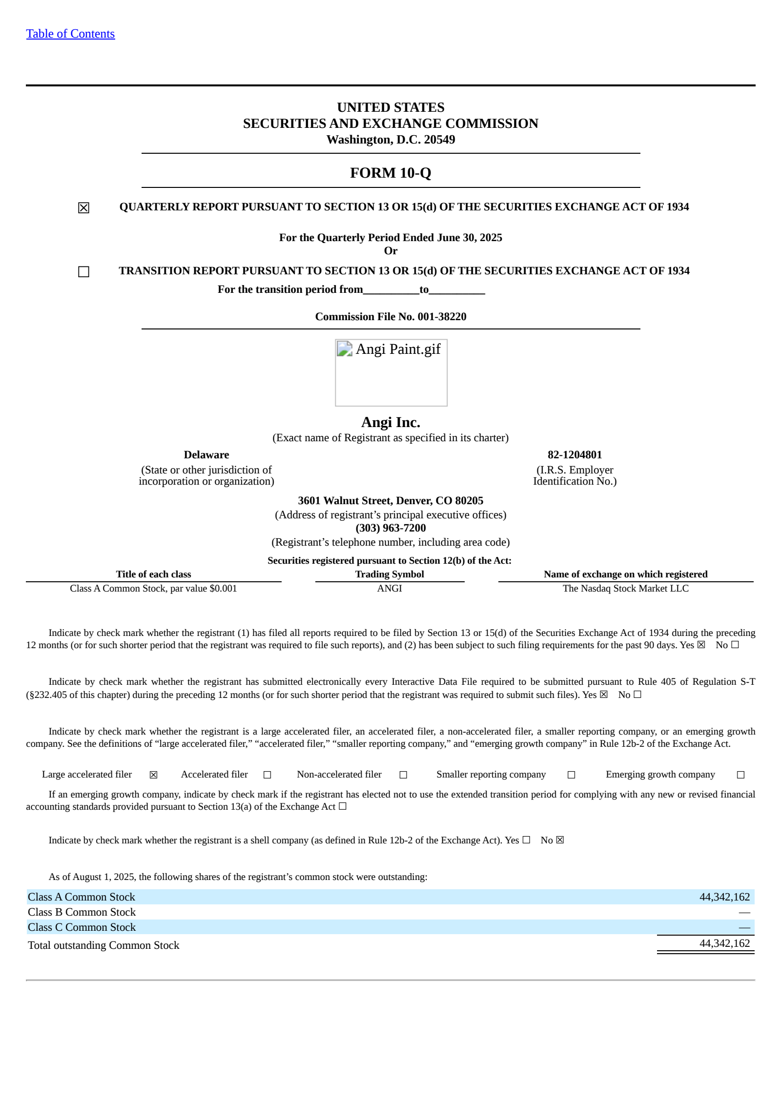 Angi's Q2 2025 Quarterly report