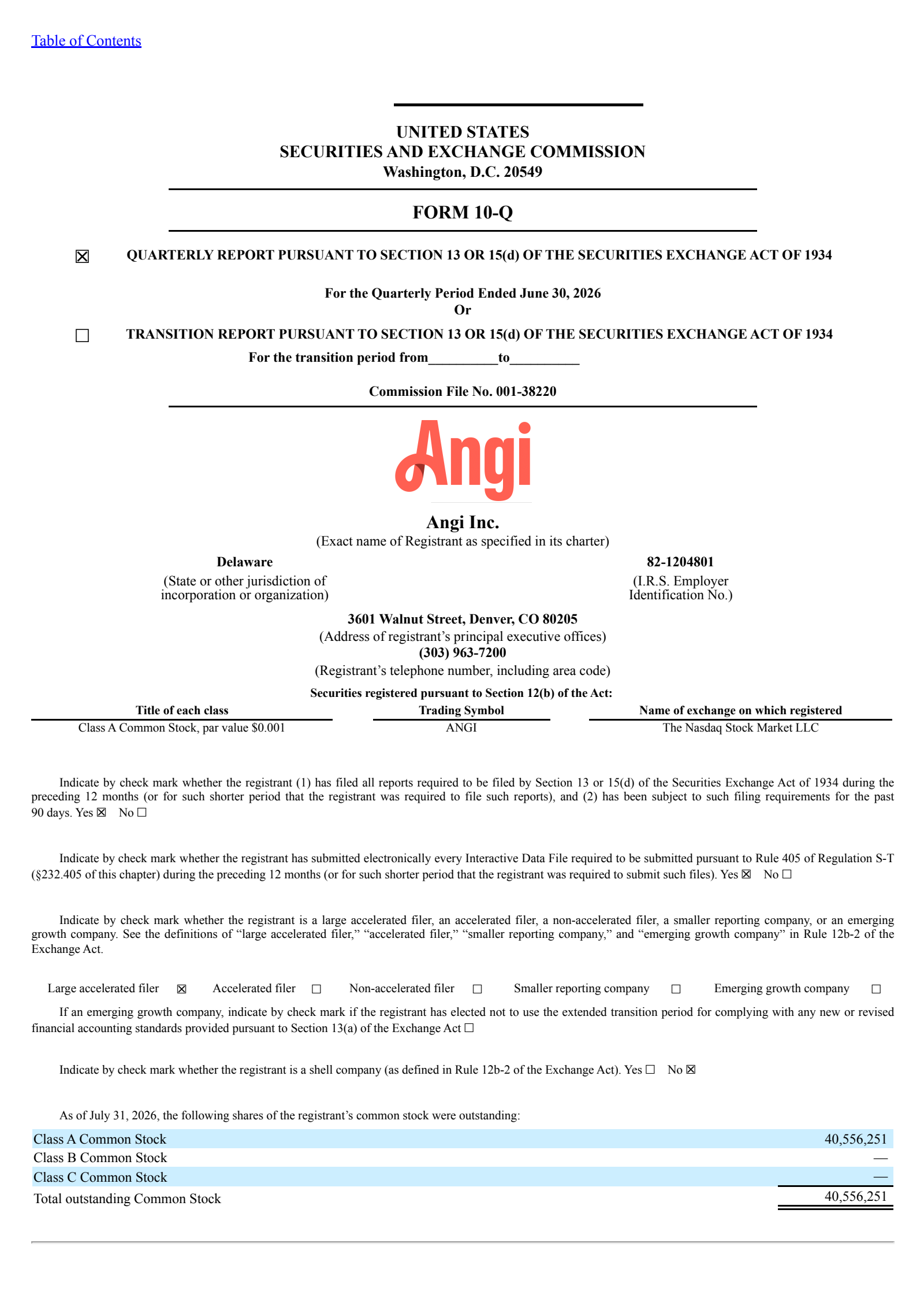 Angi's Q2 2026 Quarterly report