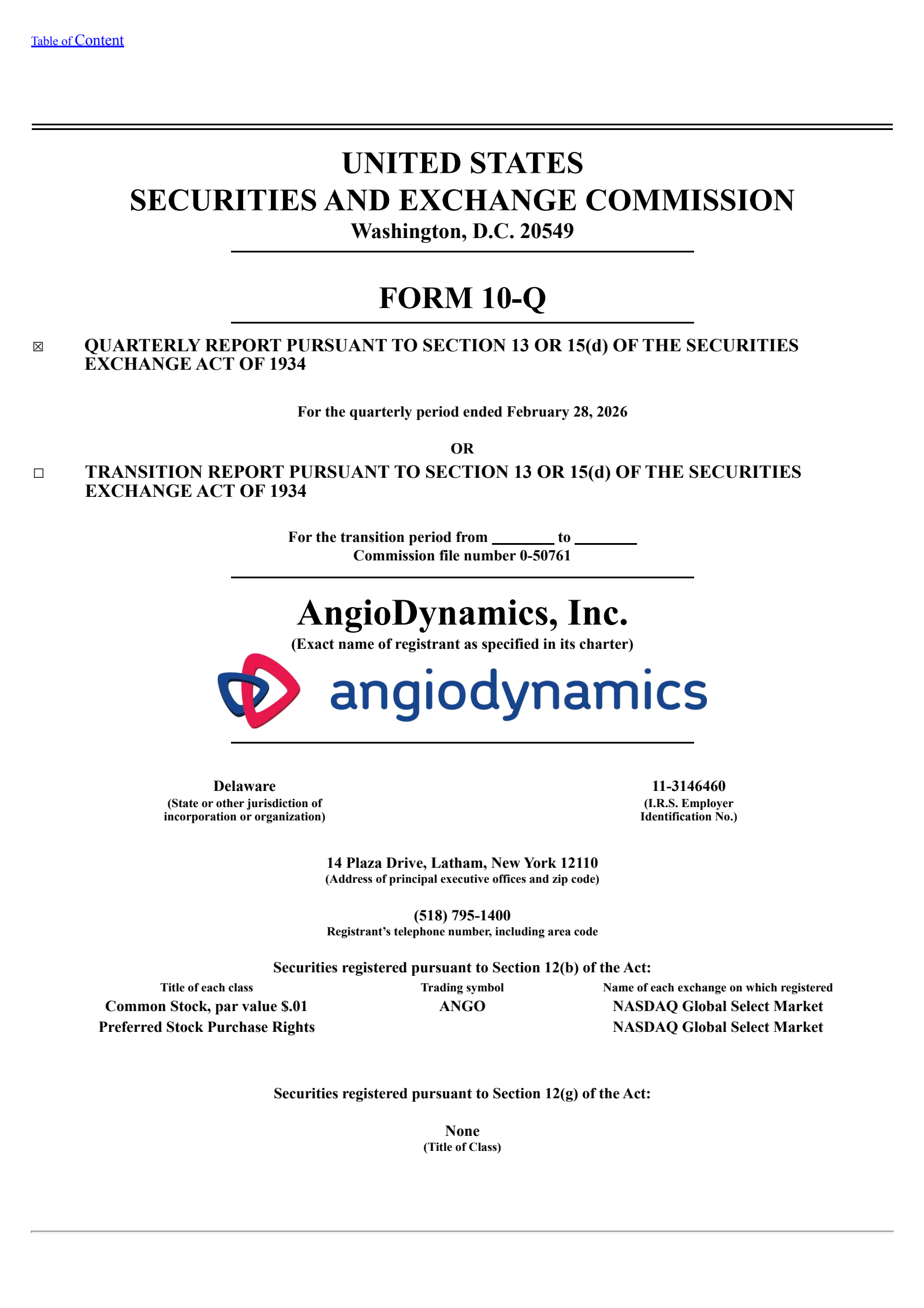 AngioDynamics' Q3 2026 Quarterly report