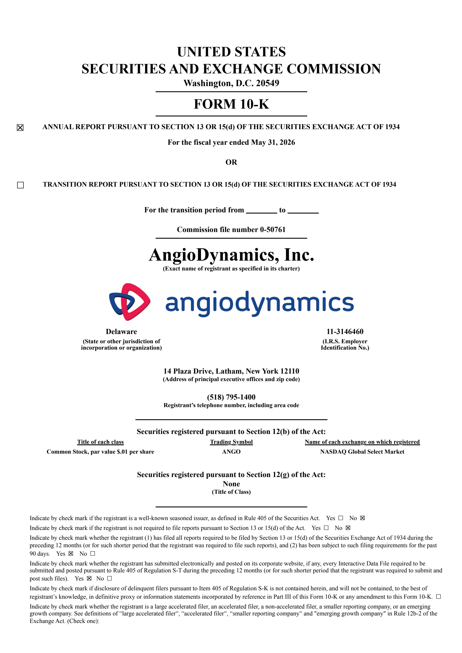 AngioDynamics' Q4 2026 Annual report