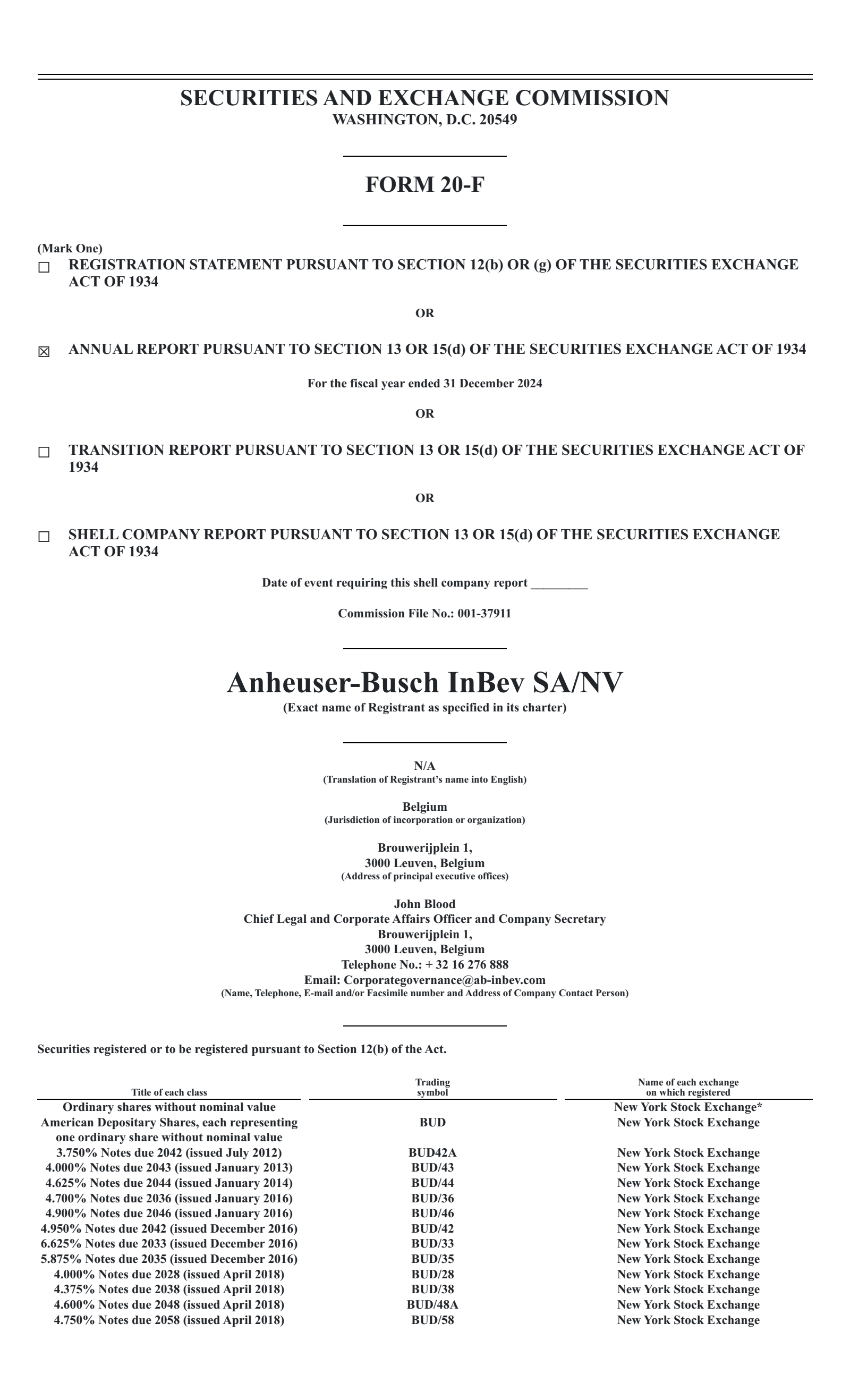 Anheuser-Busch InBev SA/NV's Q4 2024 Annual Report