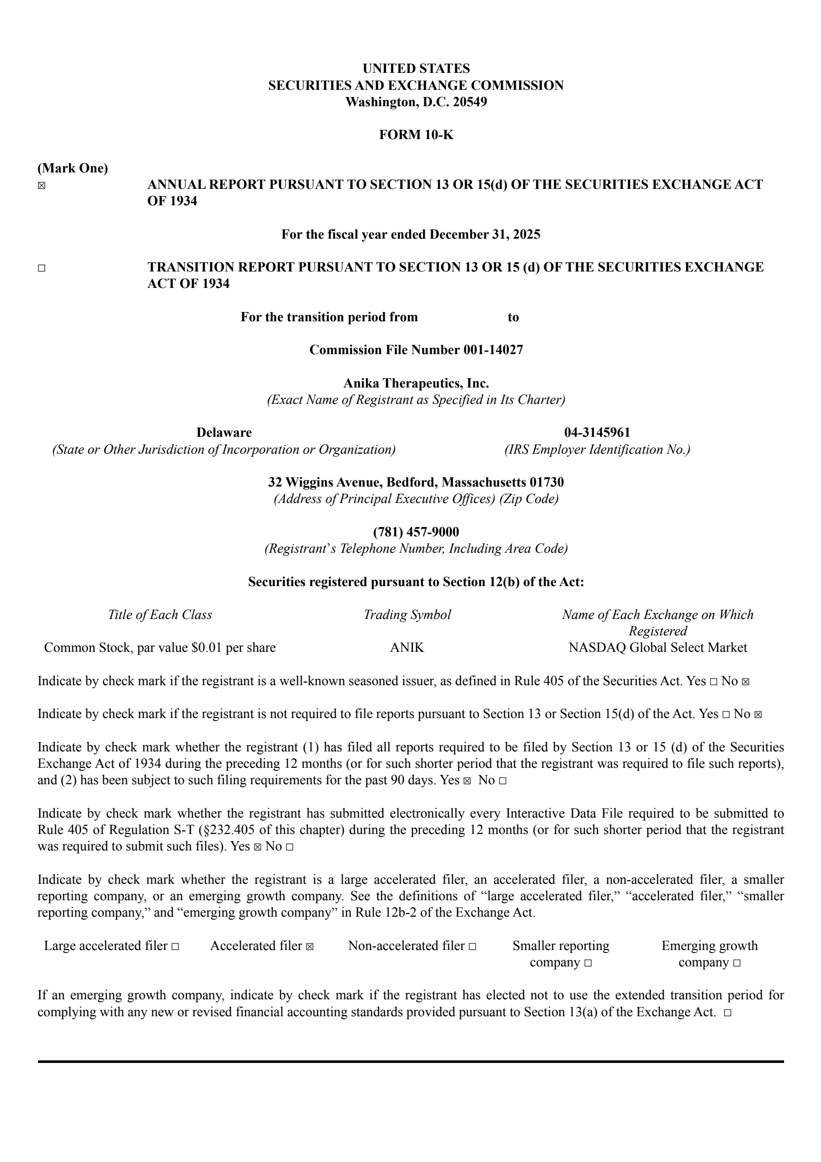 Anika Therapeutics' Q4 2025 Annual report