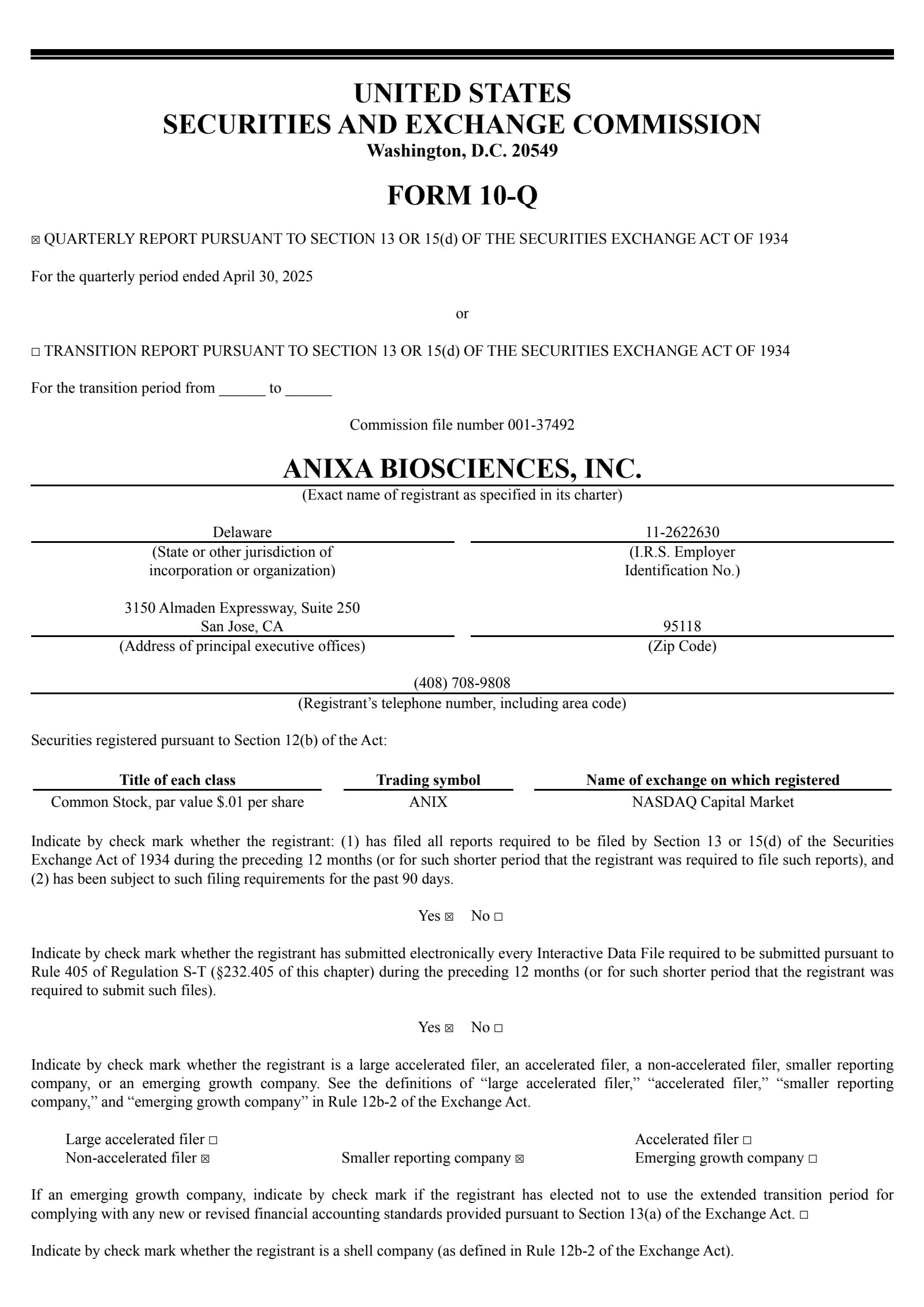 Anixa Biosciences' Q2 2025 Quarterly report