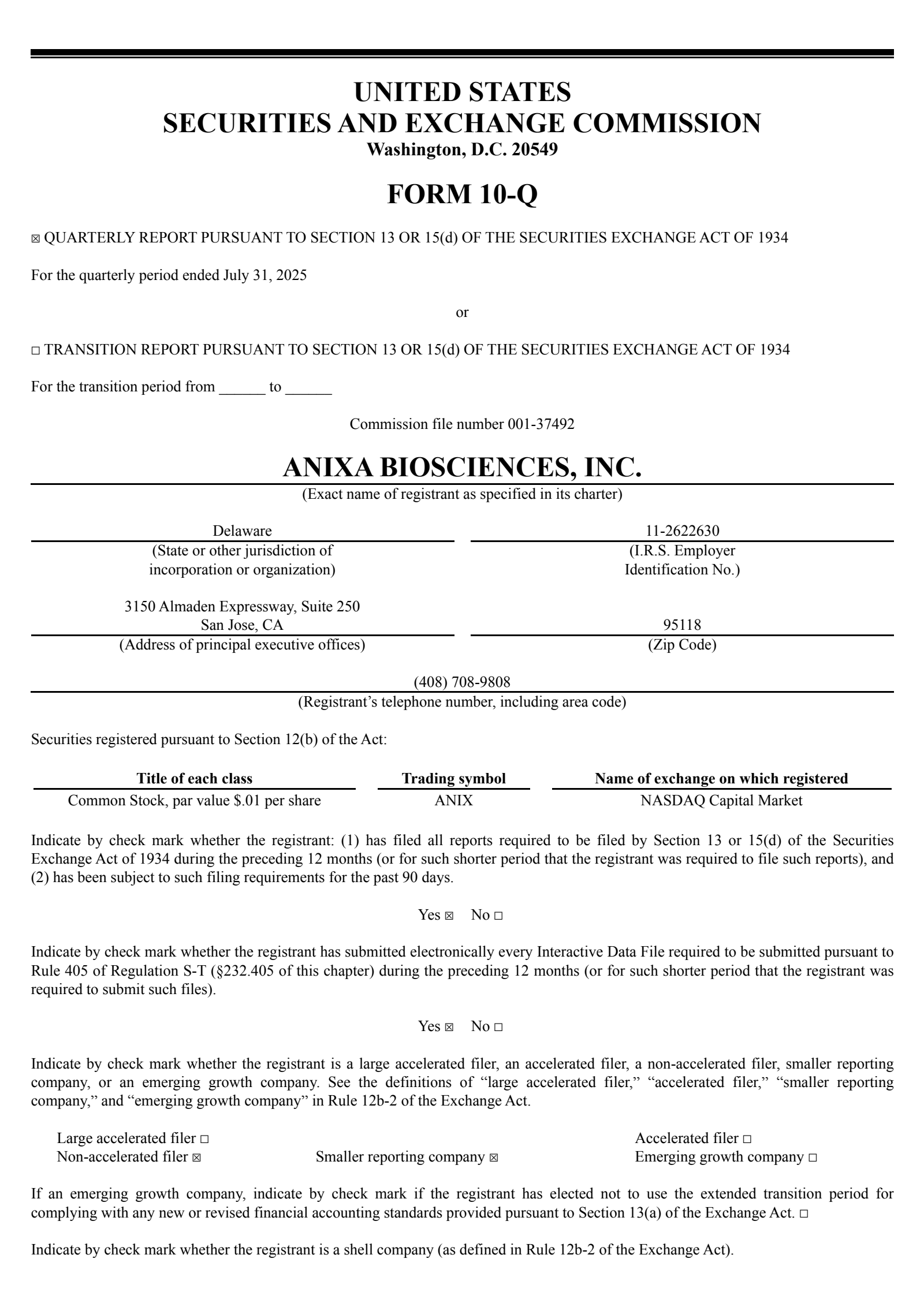 Anixa Biosciences' Q3 2025 Quarterly Report