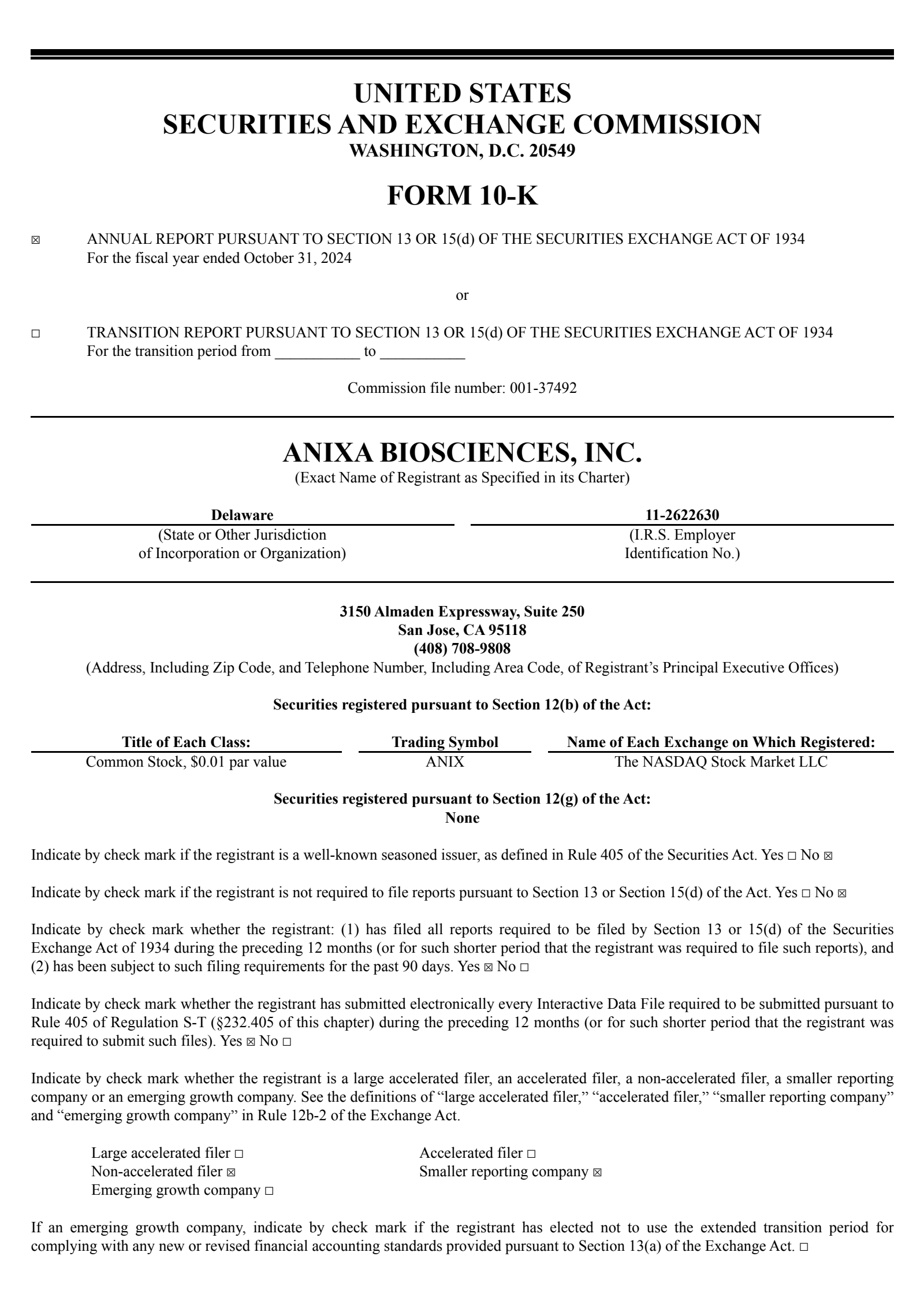Anixa Biosciences' Q4 2024 Annual Report