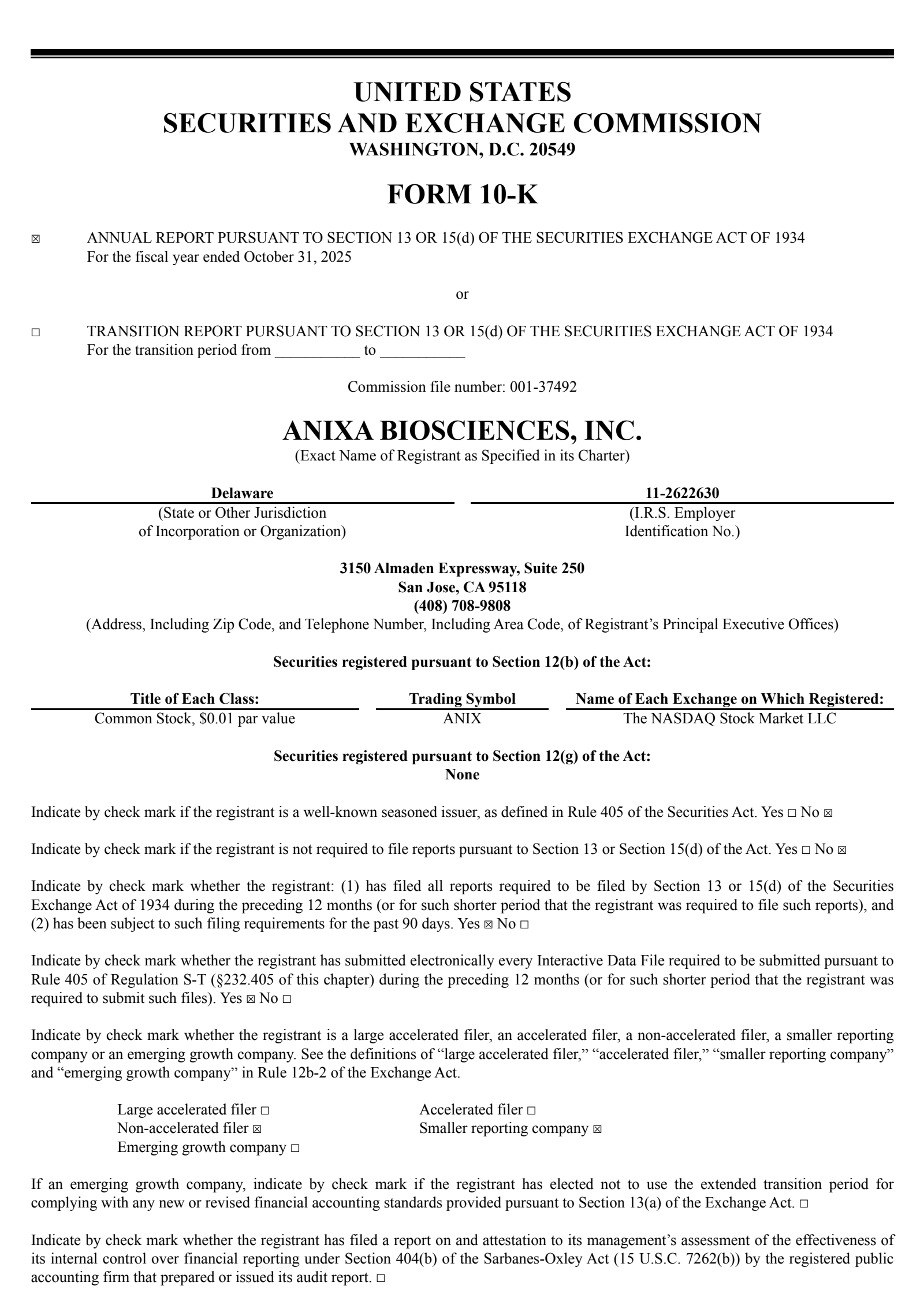 Anixa Biosciences' Q4 2025 Annual report