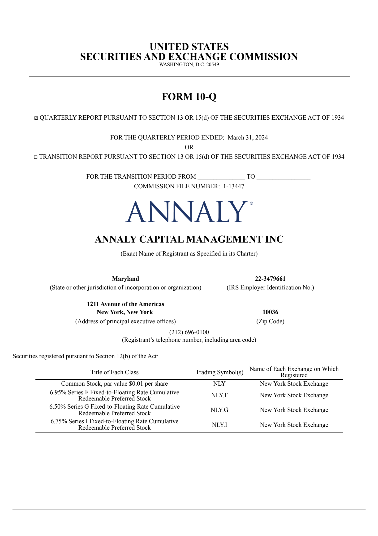 Annaly Capital Management's Q1 2024 Quarterly report