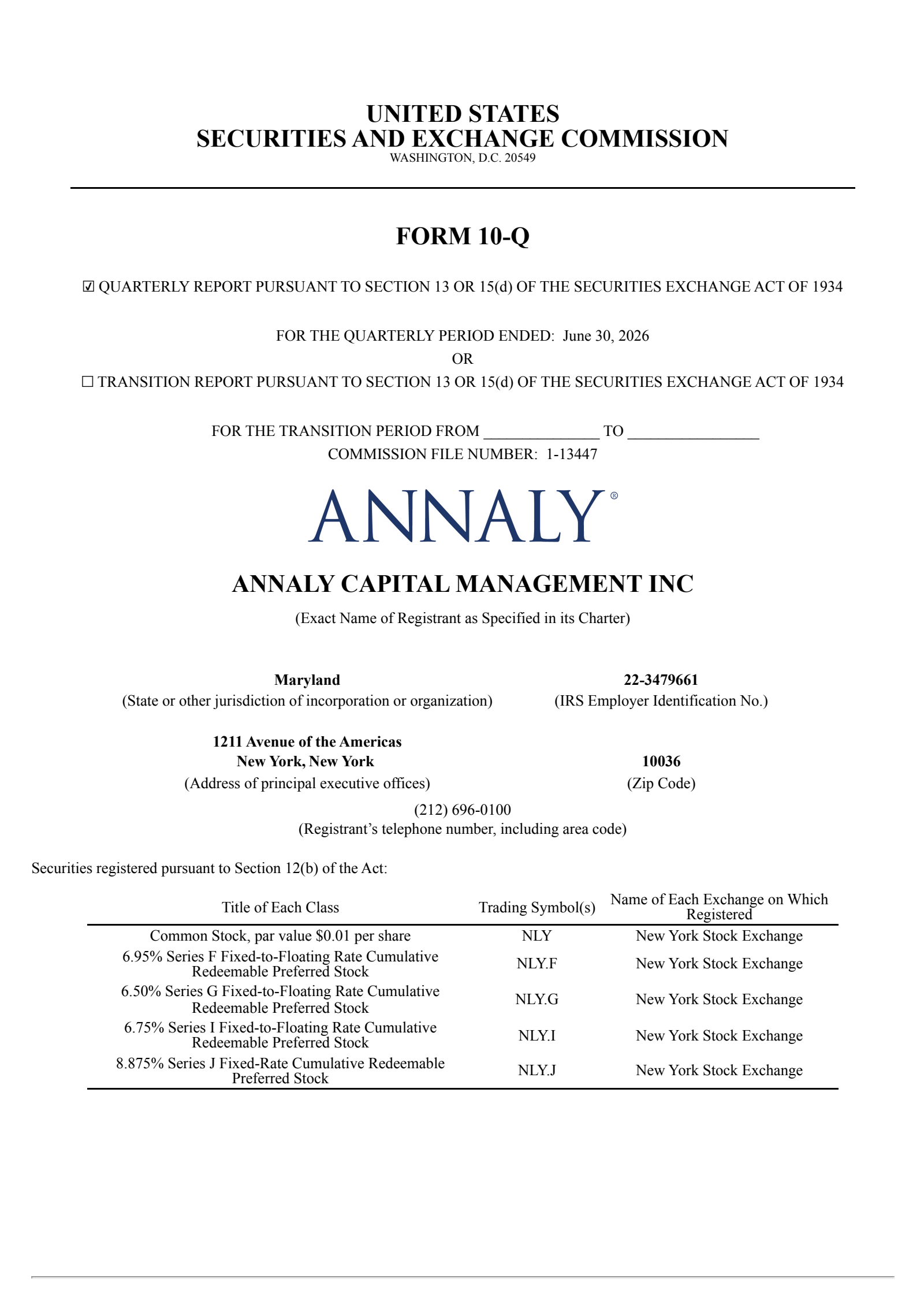 Annaly Capital Management's Q2 2026 Quarterly report
