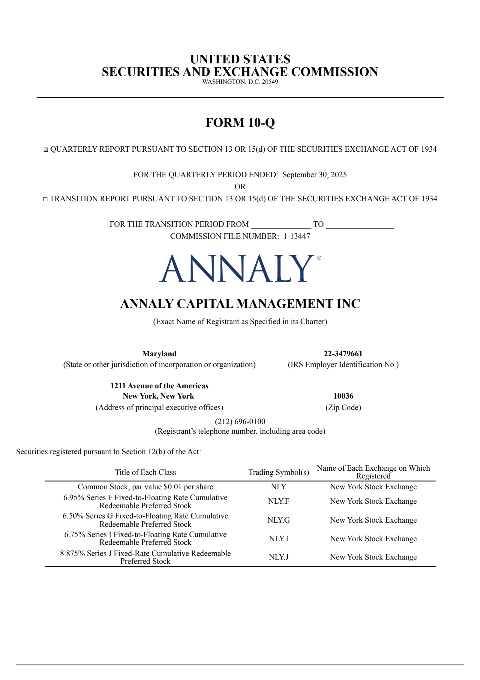 Annaly Capital Management's Q3 2025 Quarterly Report