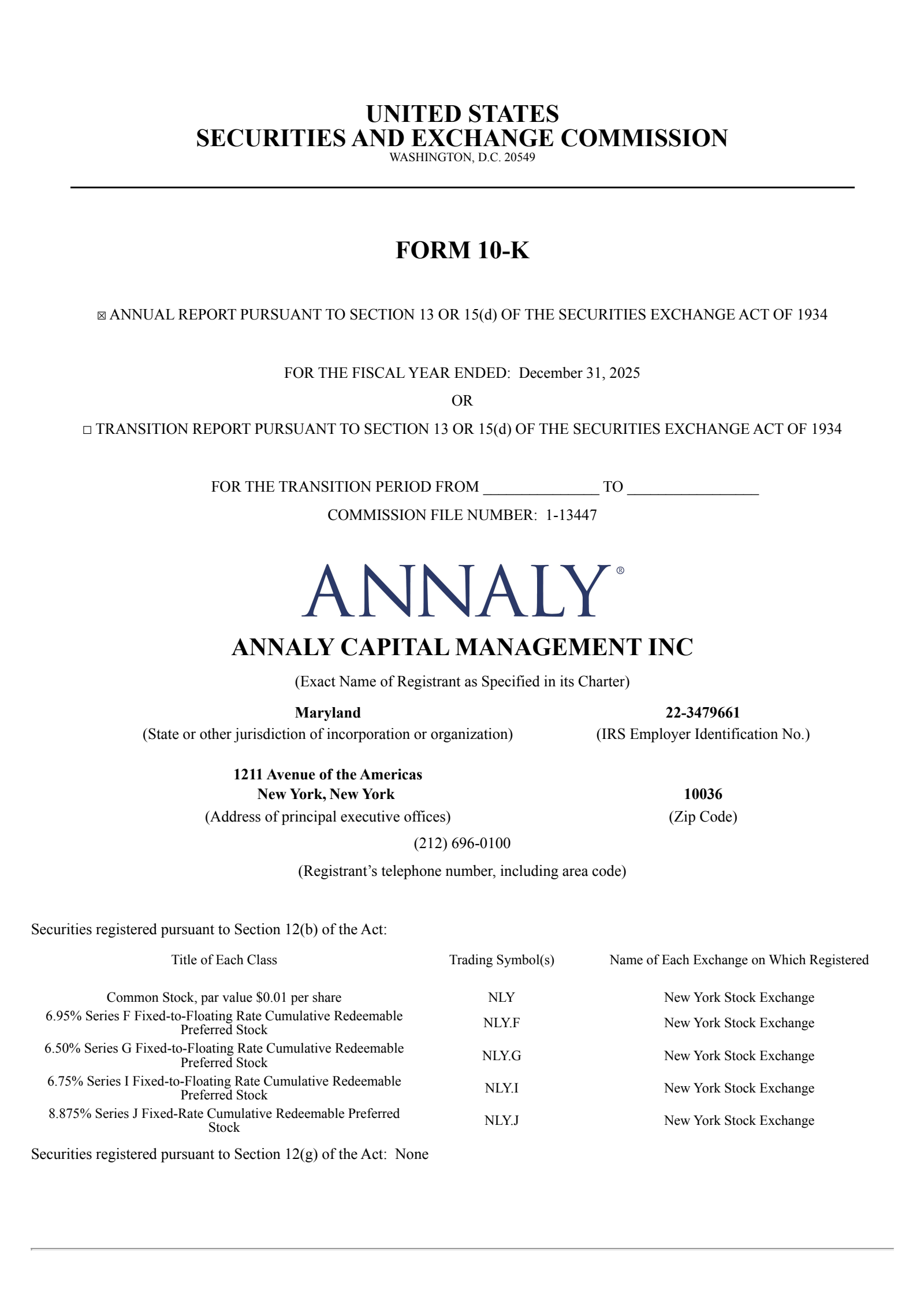 Annaly Capital Management's Q4 2025 Annual report