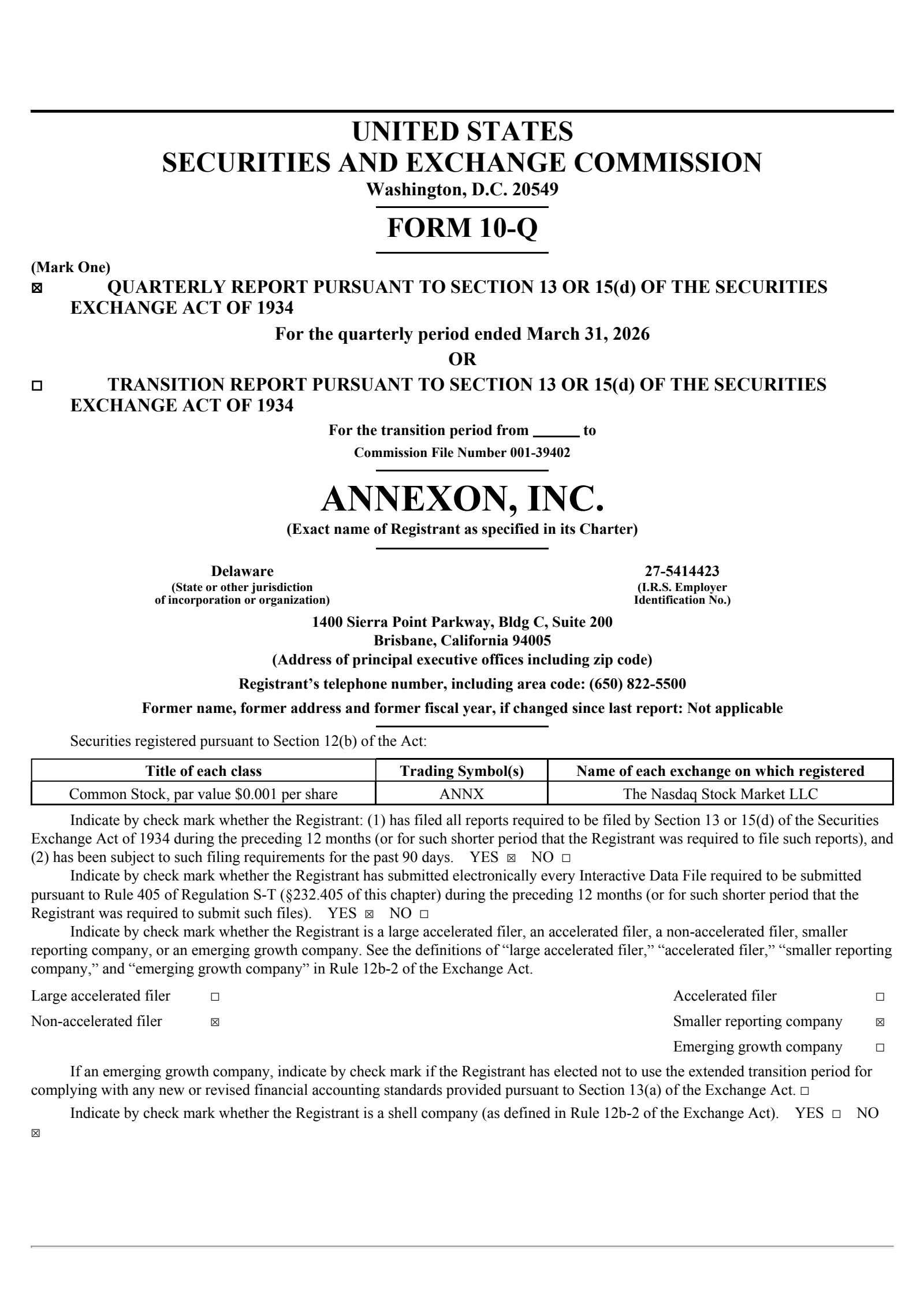 Annexon's Q1 2026 Quarterly report