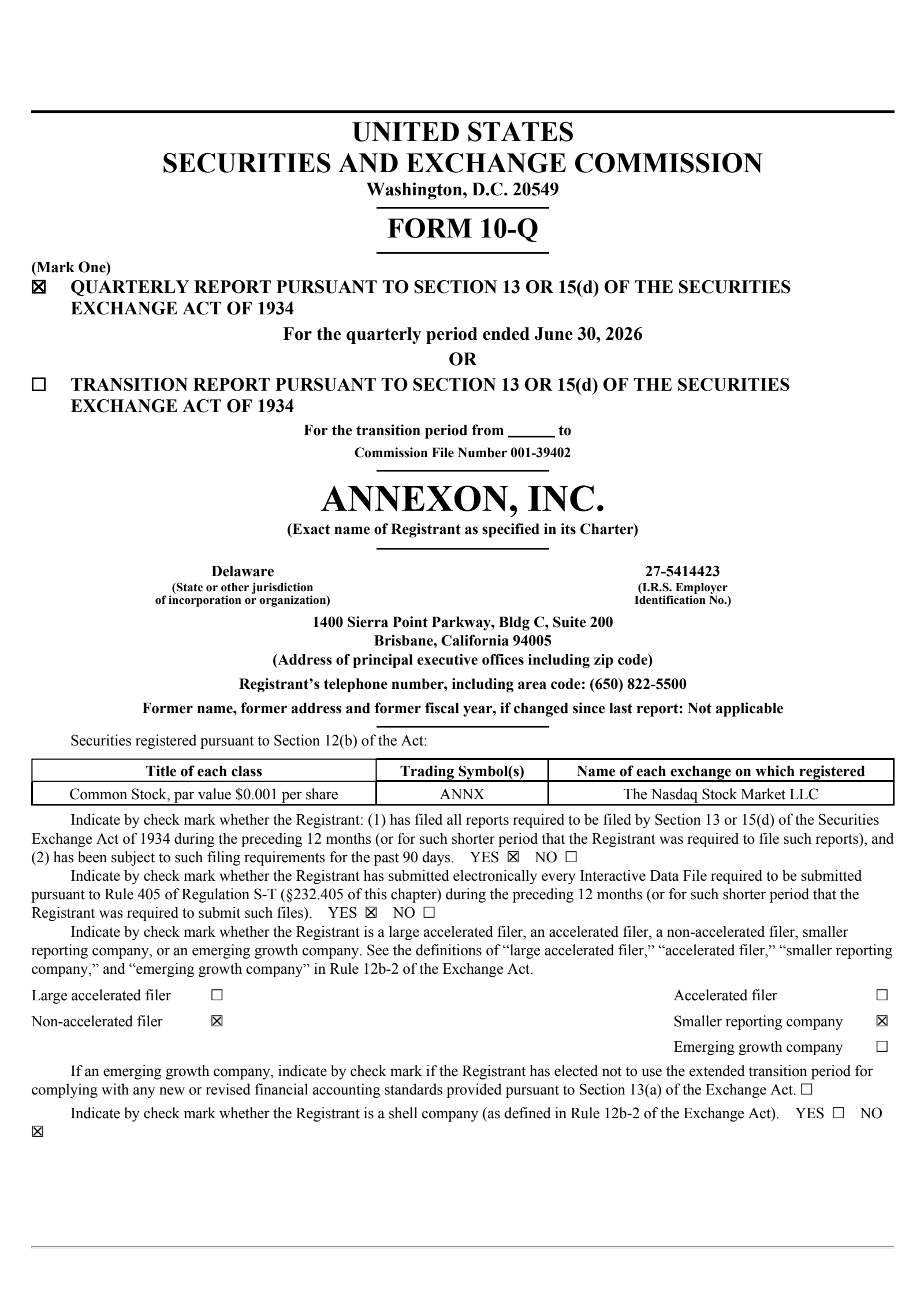 Annexon's Q2 2026 Quarterly report