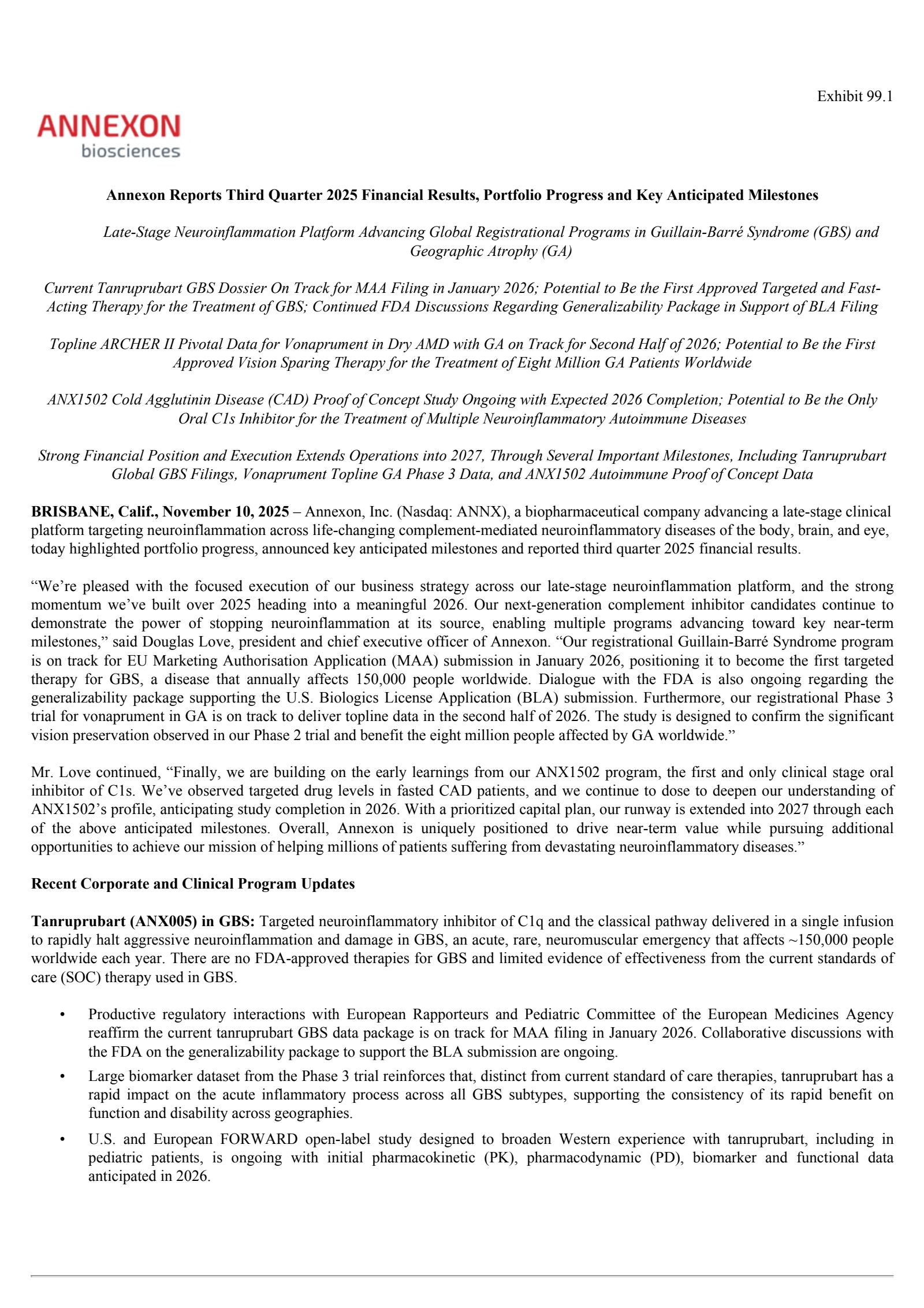 Annexon's Q3 2025 Earnings Release