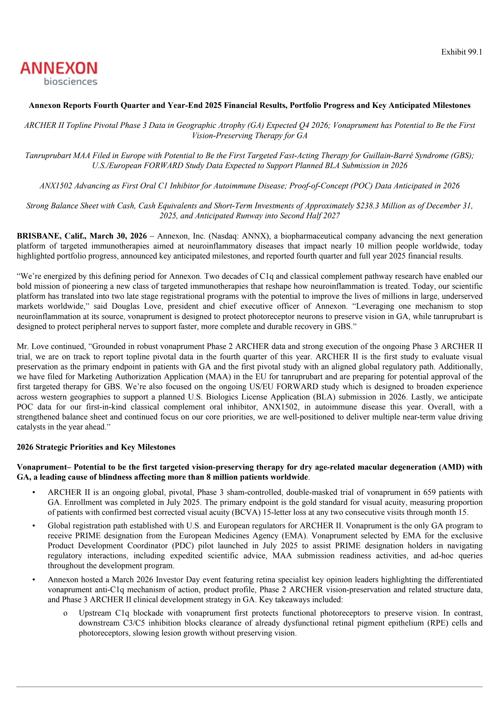 Annexon's Q4 2025 Press Release
