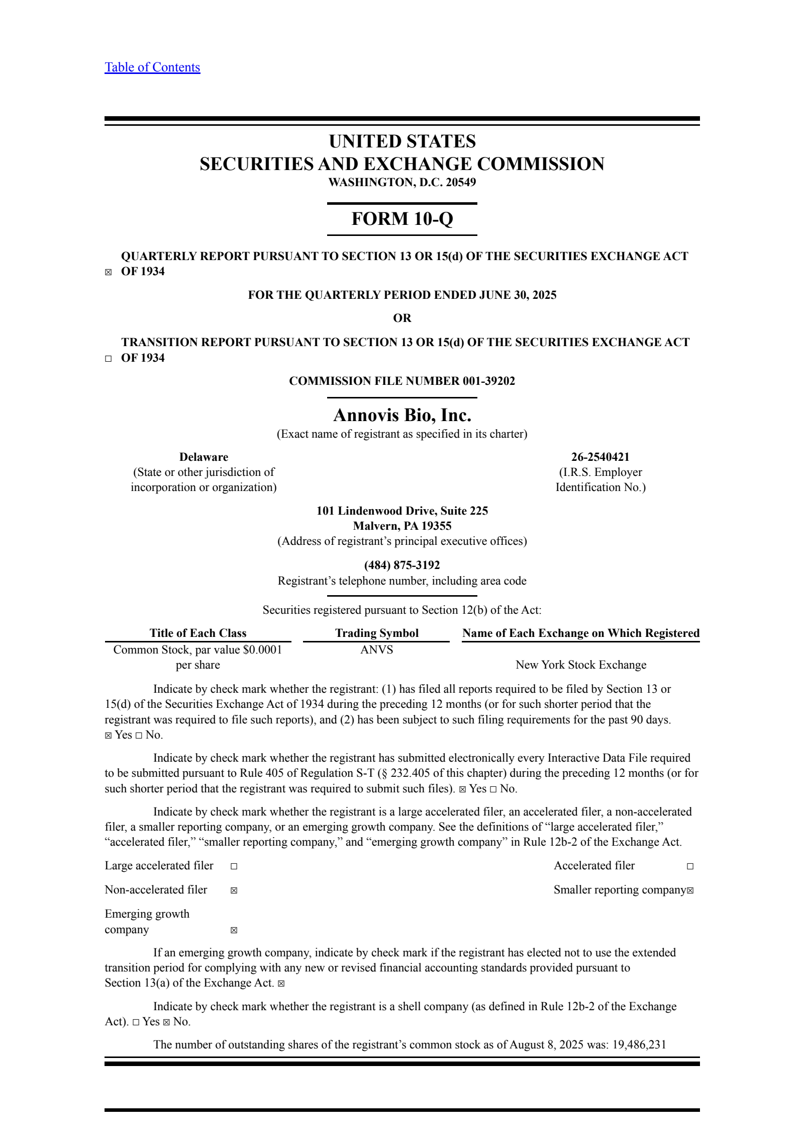 Annovis Bio's Q2 2025 Quarterly report