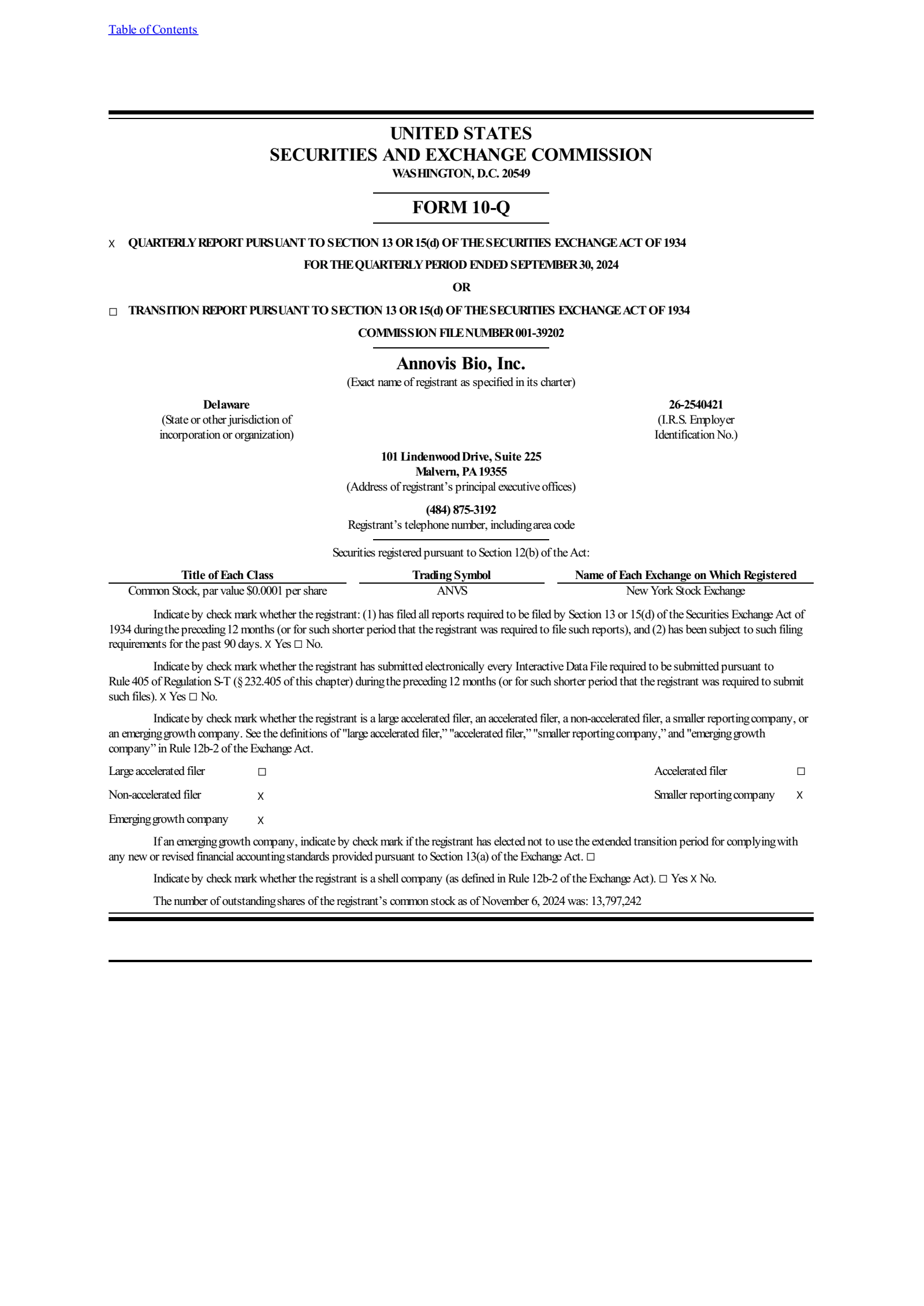 Annovis Bio's Q3 2024 Quarterly Report