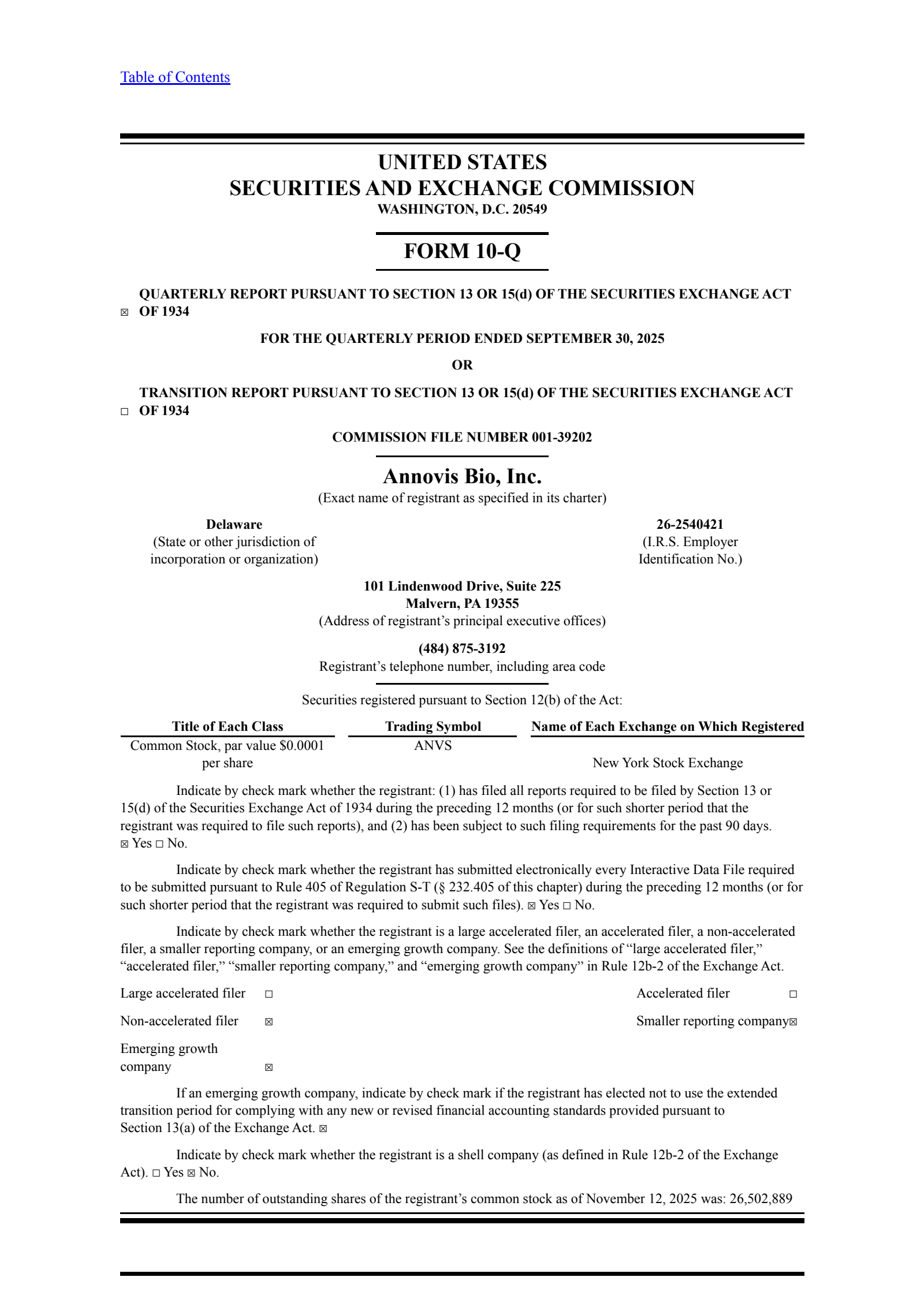 Annovis Bio's Q3 2025 Quarterly Report