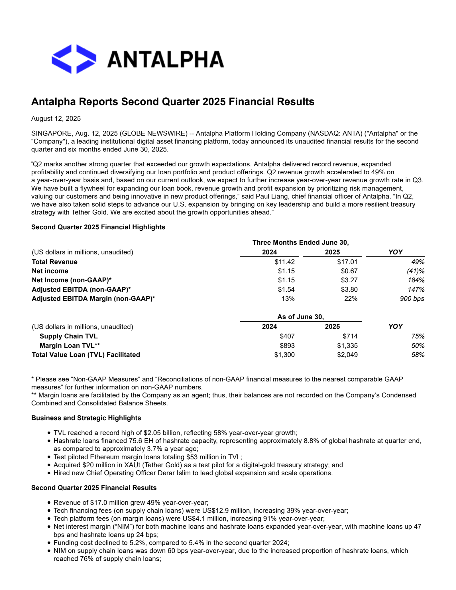 Antalpha Platform's Q2 2025 Press Release