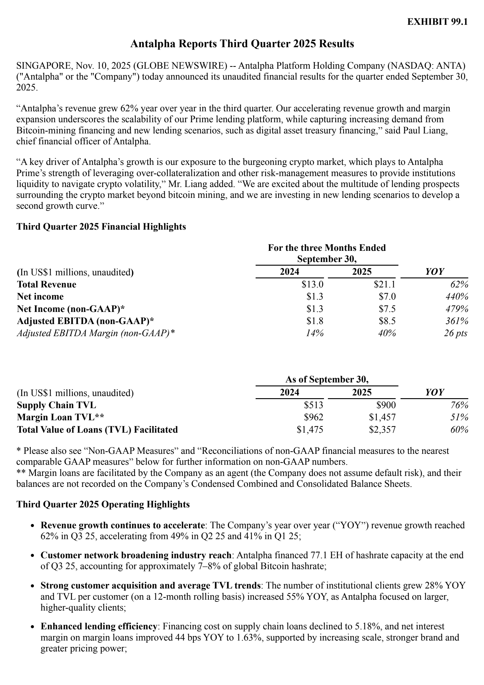Antalpha Platform's Q3 2025 Earnings Release