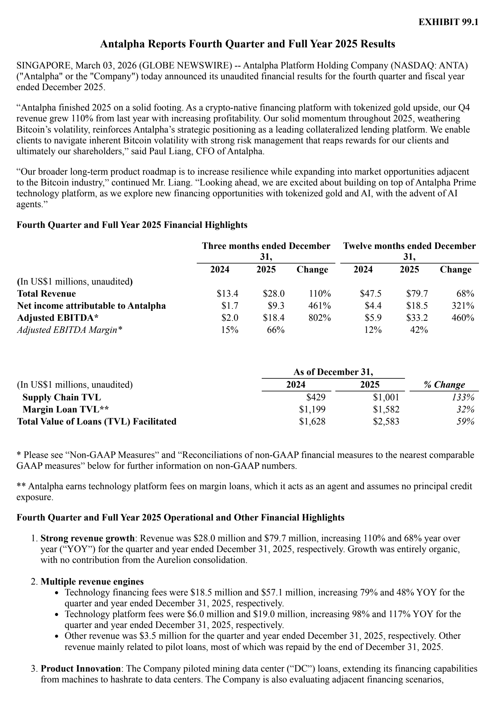 Antalpha Platform's Q4 2025 Press Release