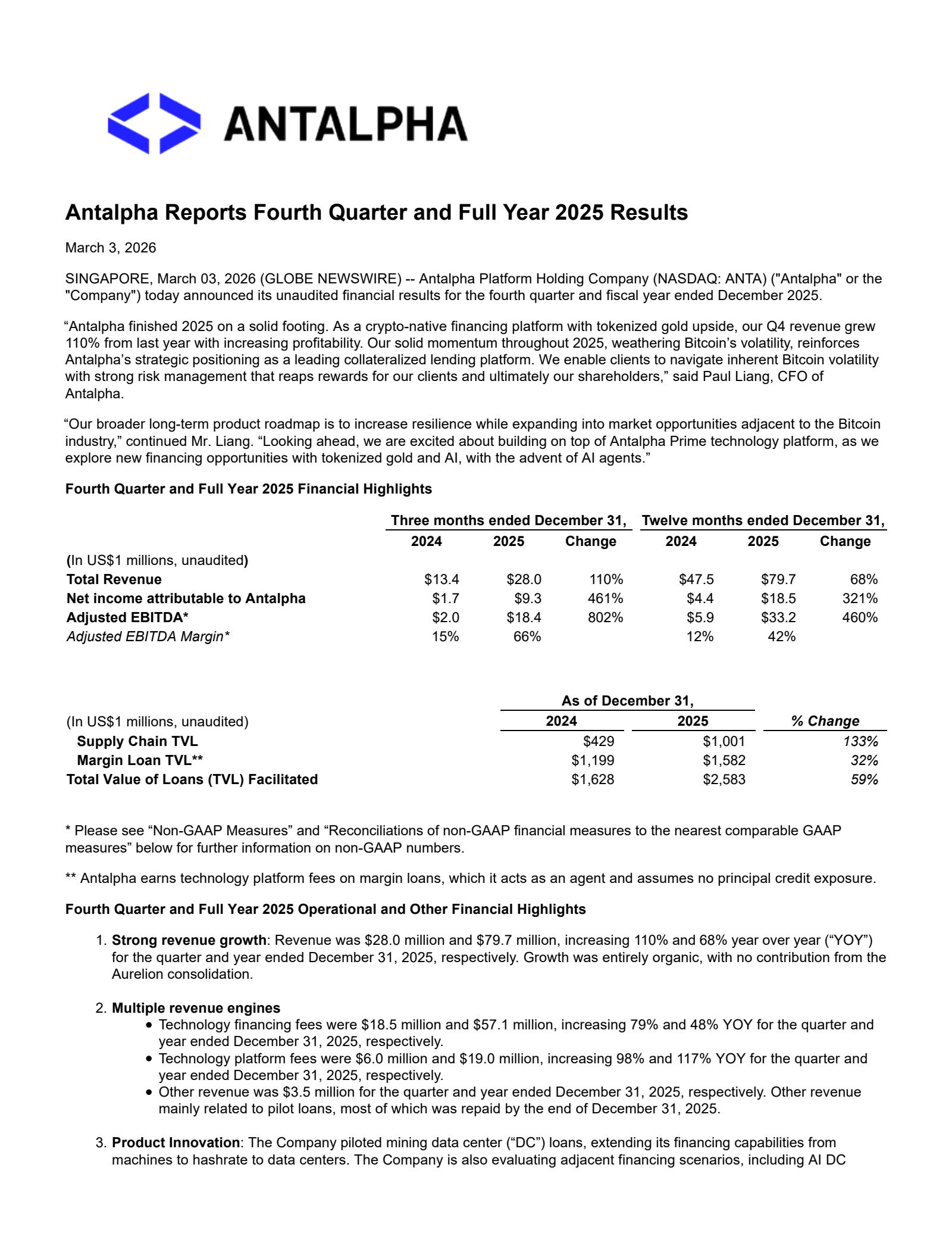 Antalpha Platform's Q4 2025 Press Release