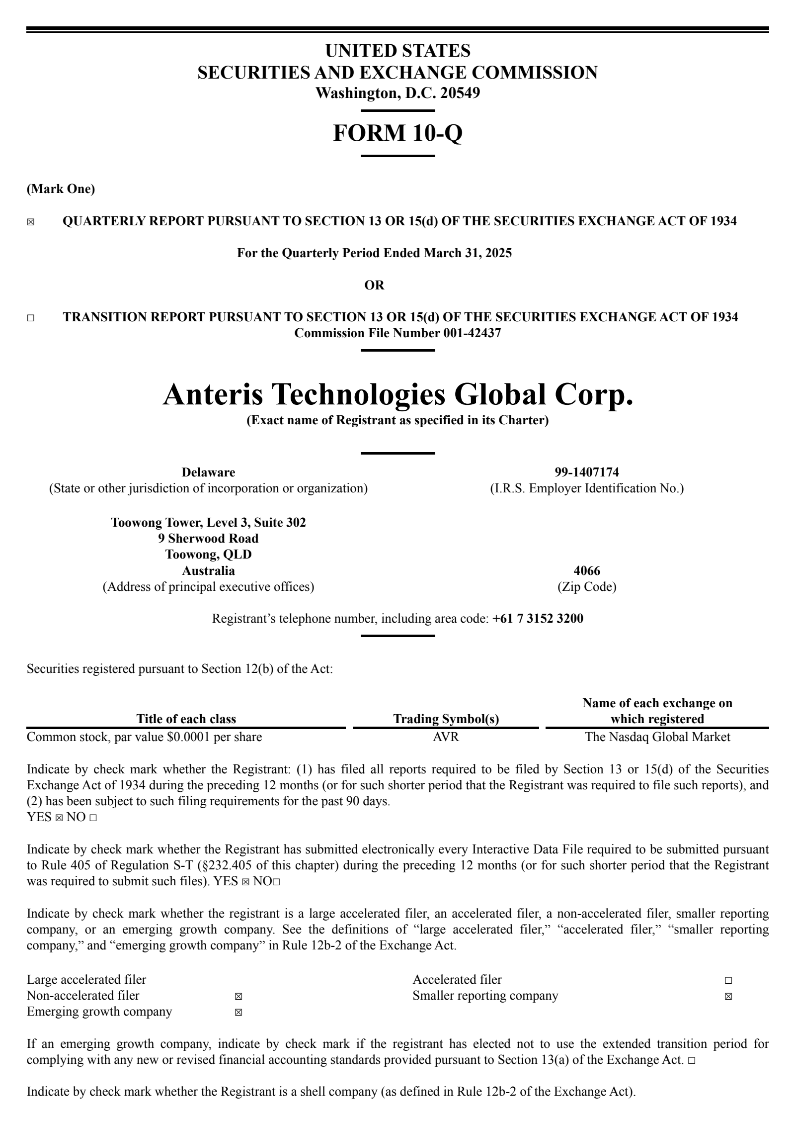 Anteris Technologies Global's Q1 2025 Quarterly report