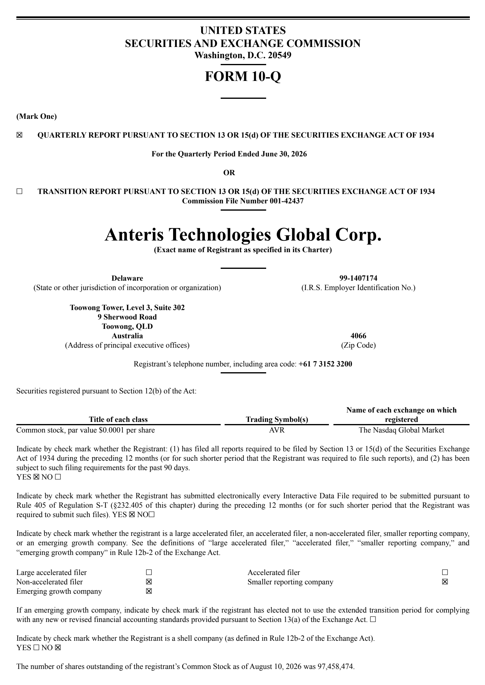 Anteris Technologies Global's Q2 2026 TU Quarterly report