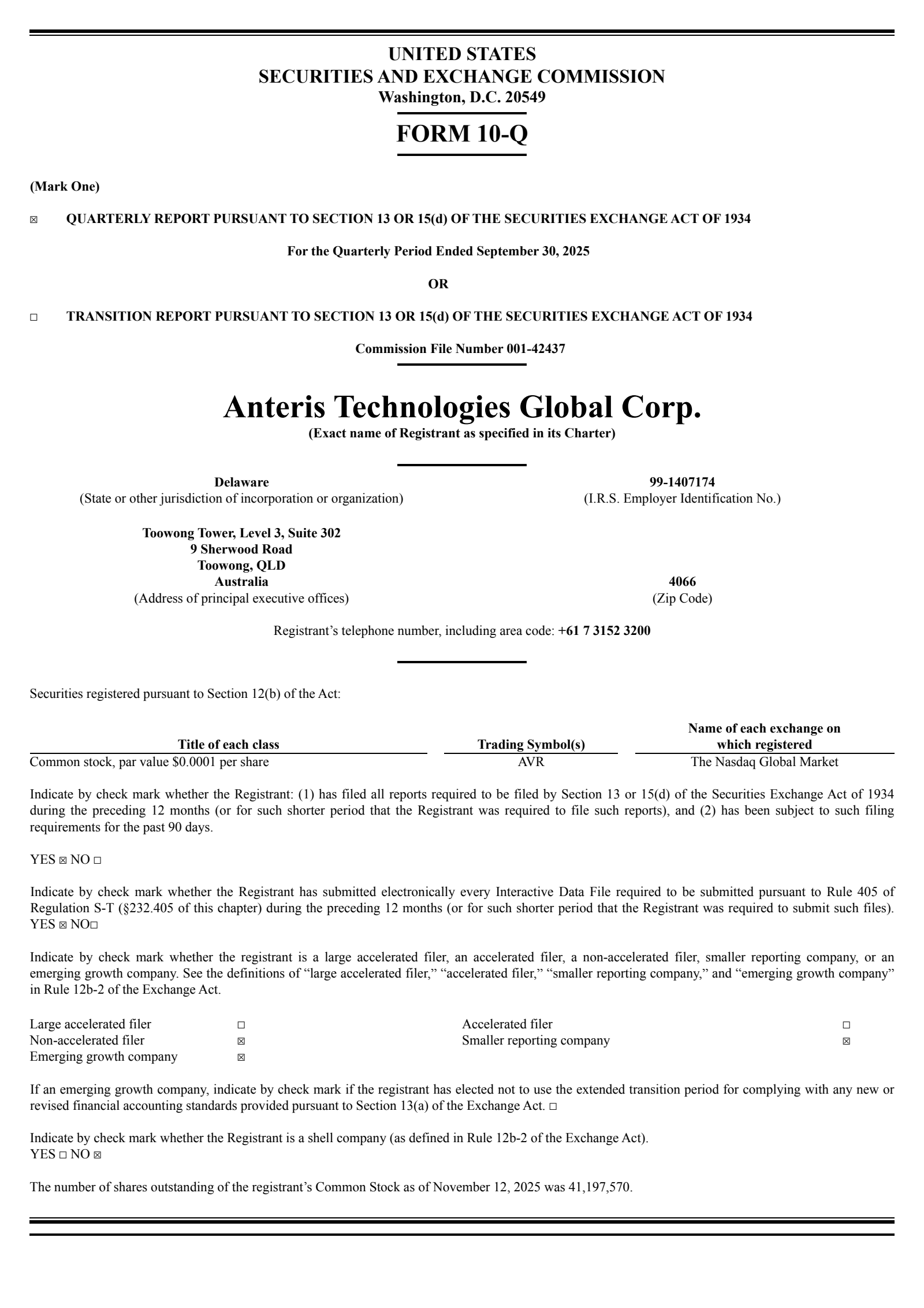 Anteris Technologies Global's Q3 2025 TU Quarterly report