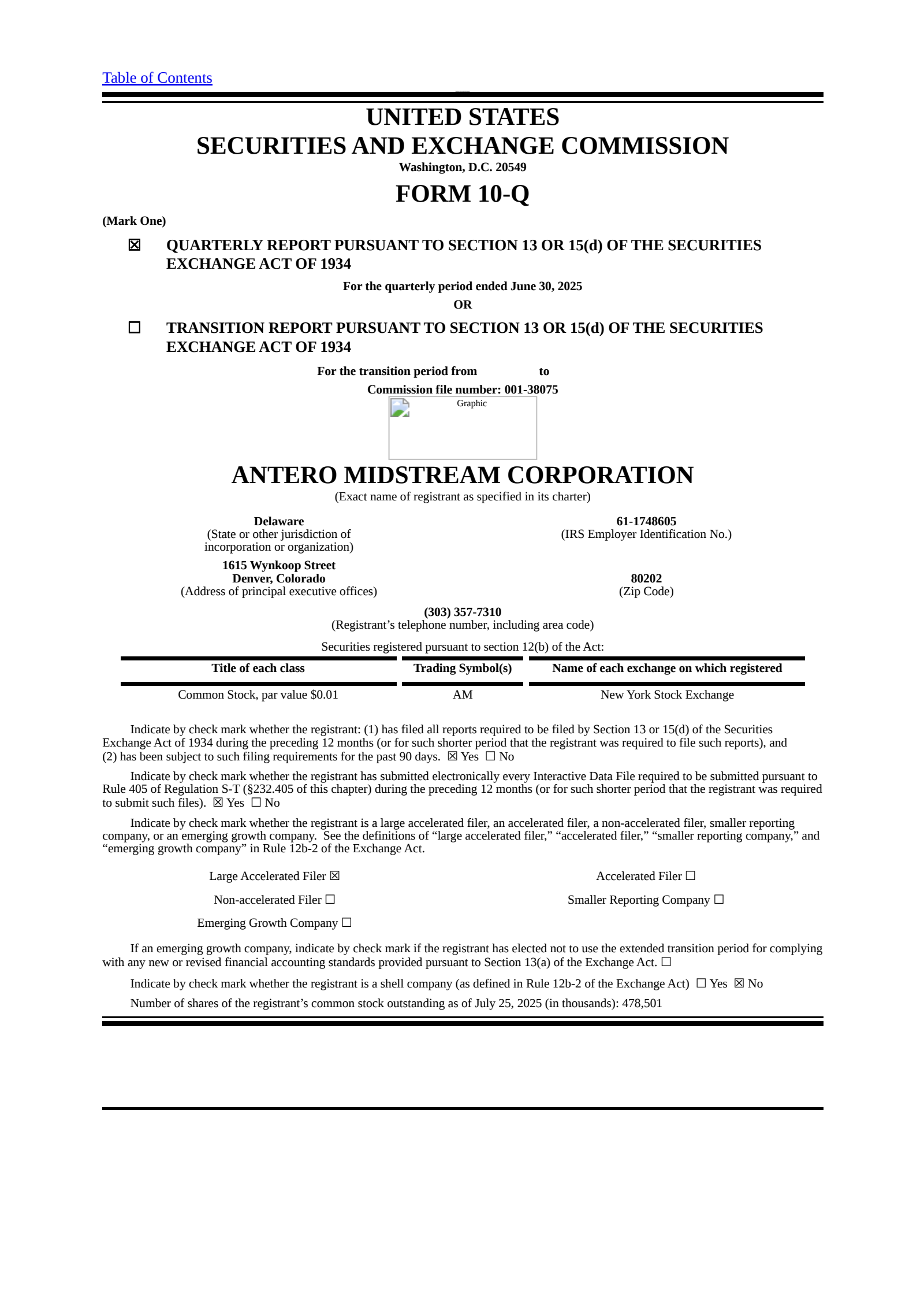 Antero Midstream's Q2 2025 Quarterly report