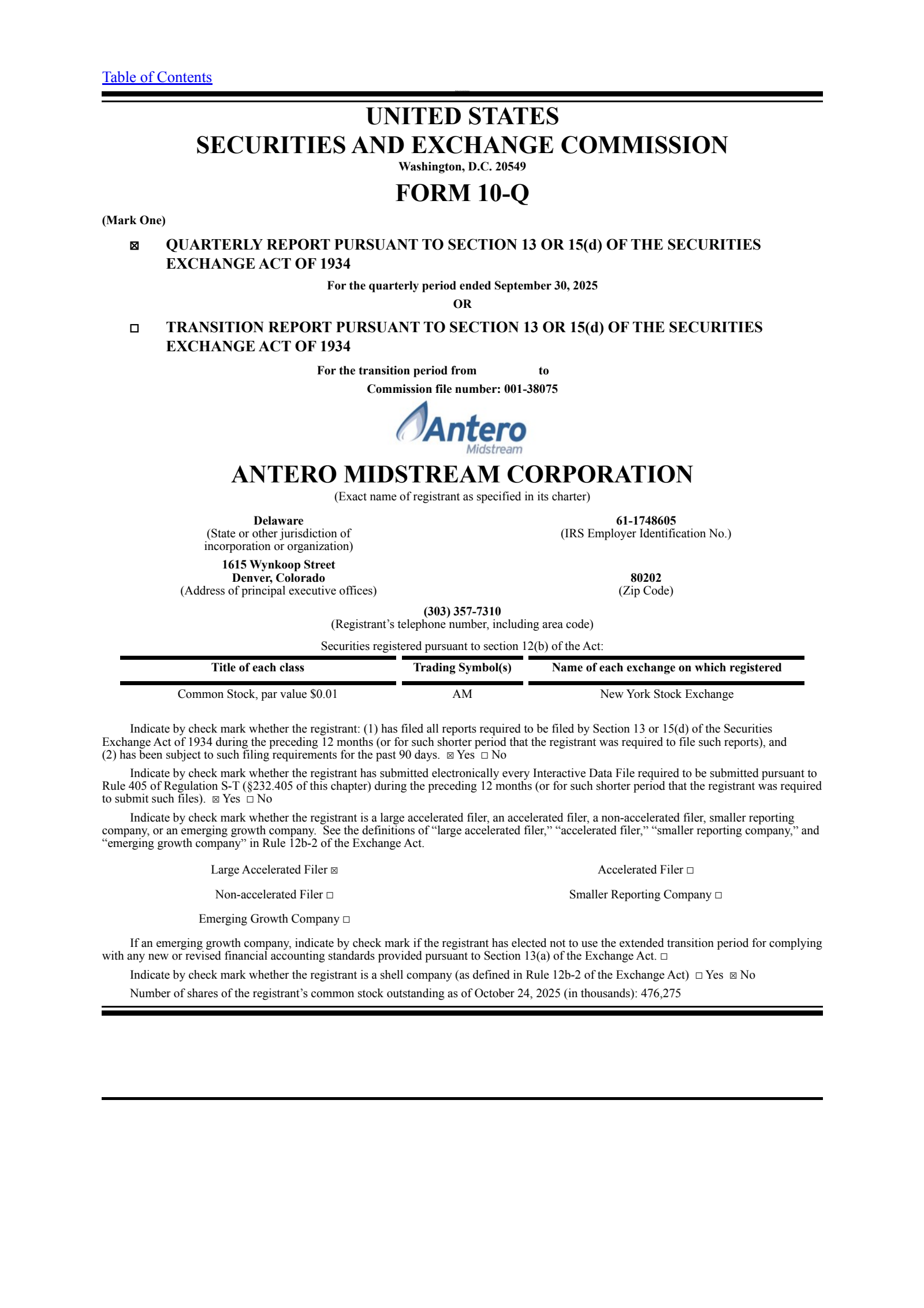 Antero Midstream's Q3 2025 Quarterly Report
